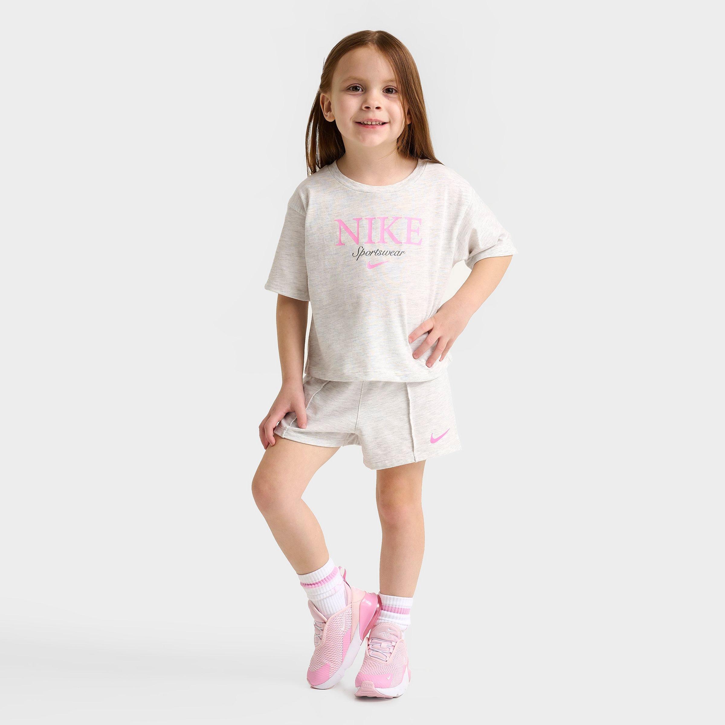 Nike Girls Toddler Sportswear T-Shirt and Shorts Set in Light Heather Grey Size: 2T