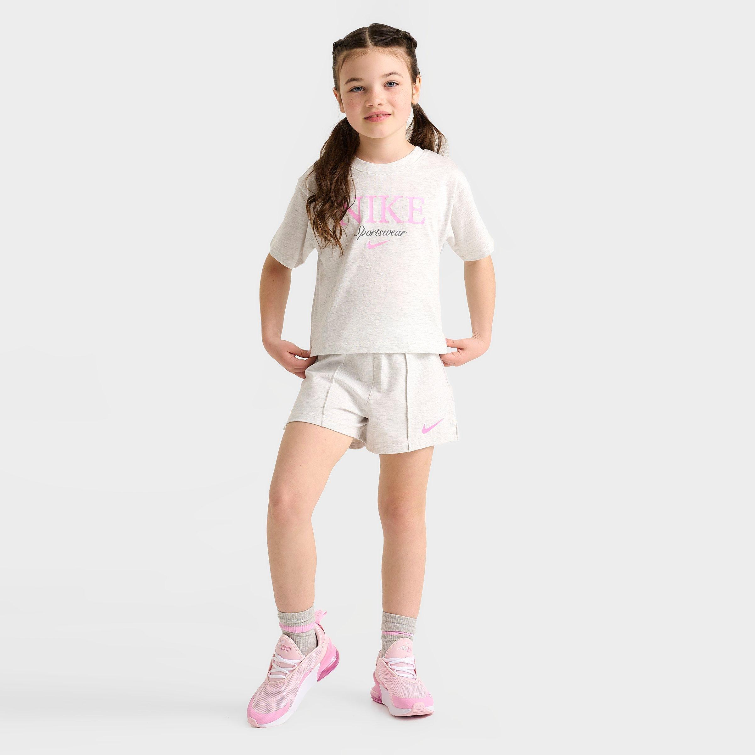 Nike Girls Little Kids Sportswear T-Shirt and Shorts Set in Light Heather Grey Size: 6X