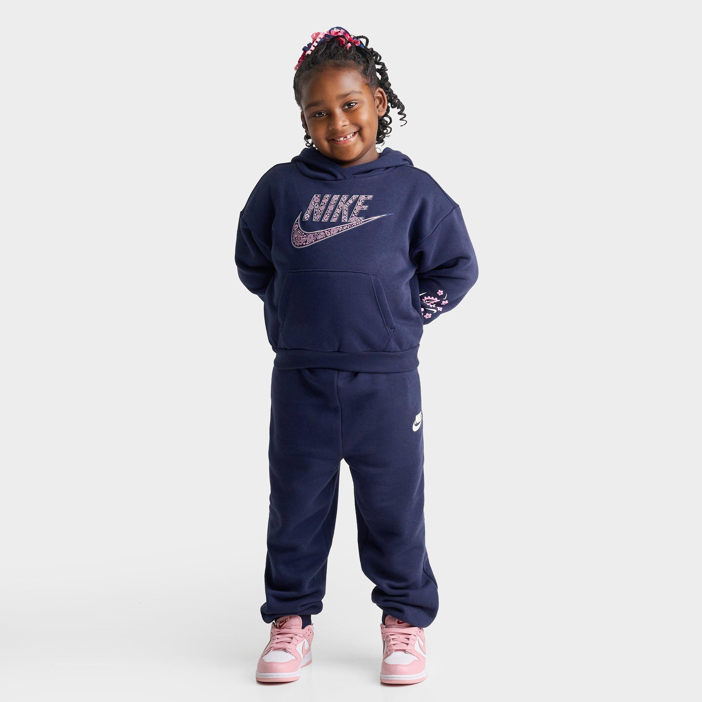 Nike Girls Little Kids Paisley Pullover Hoodie and Jogger Pants Set in Midnight Navy Size: 6