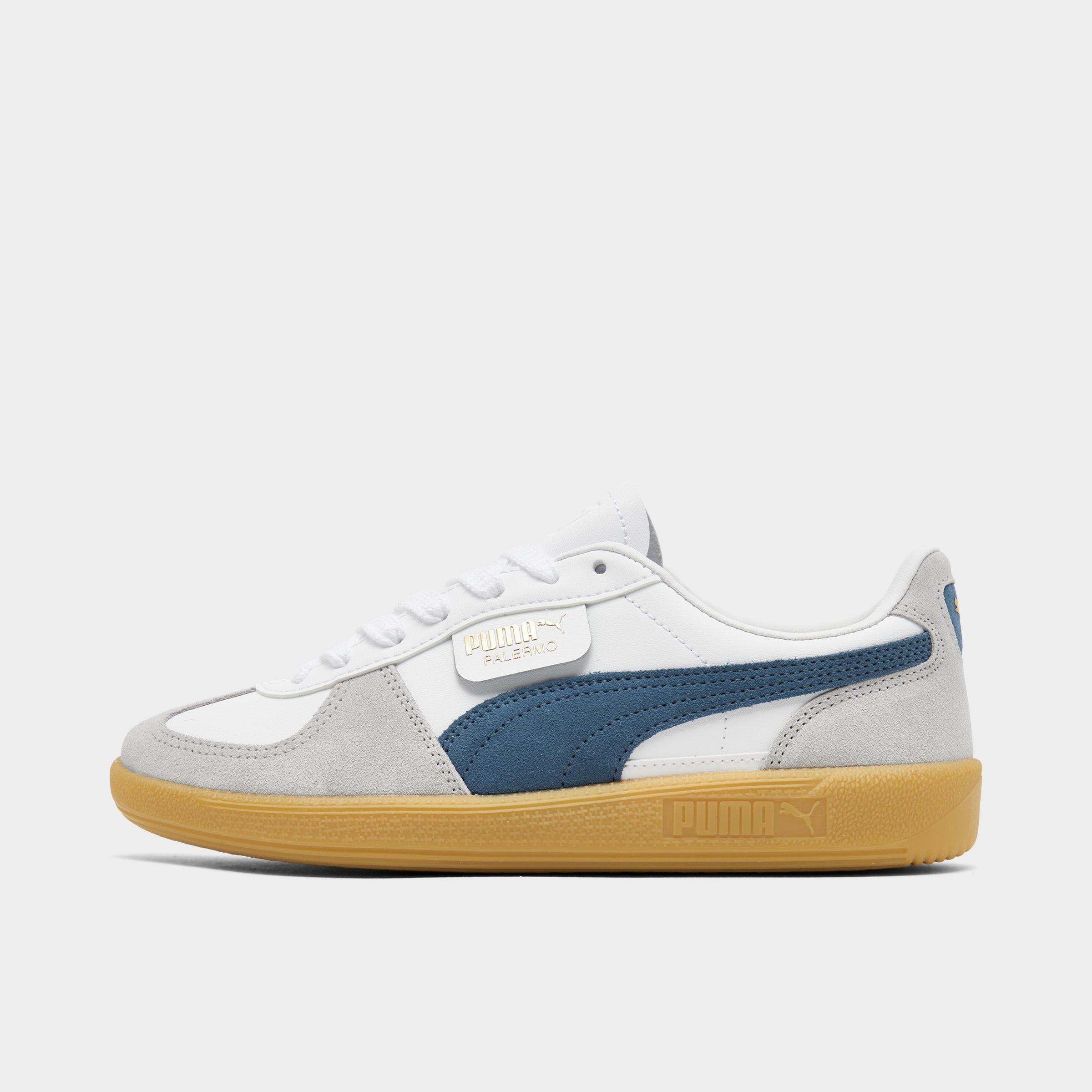 PUMA Men's Palermo Leather Low Casual Shoes in Puma White/Blue Horizon/Gum Size: 8.0