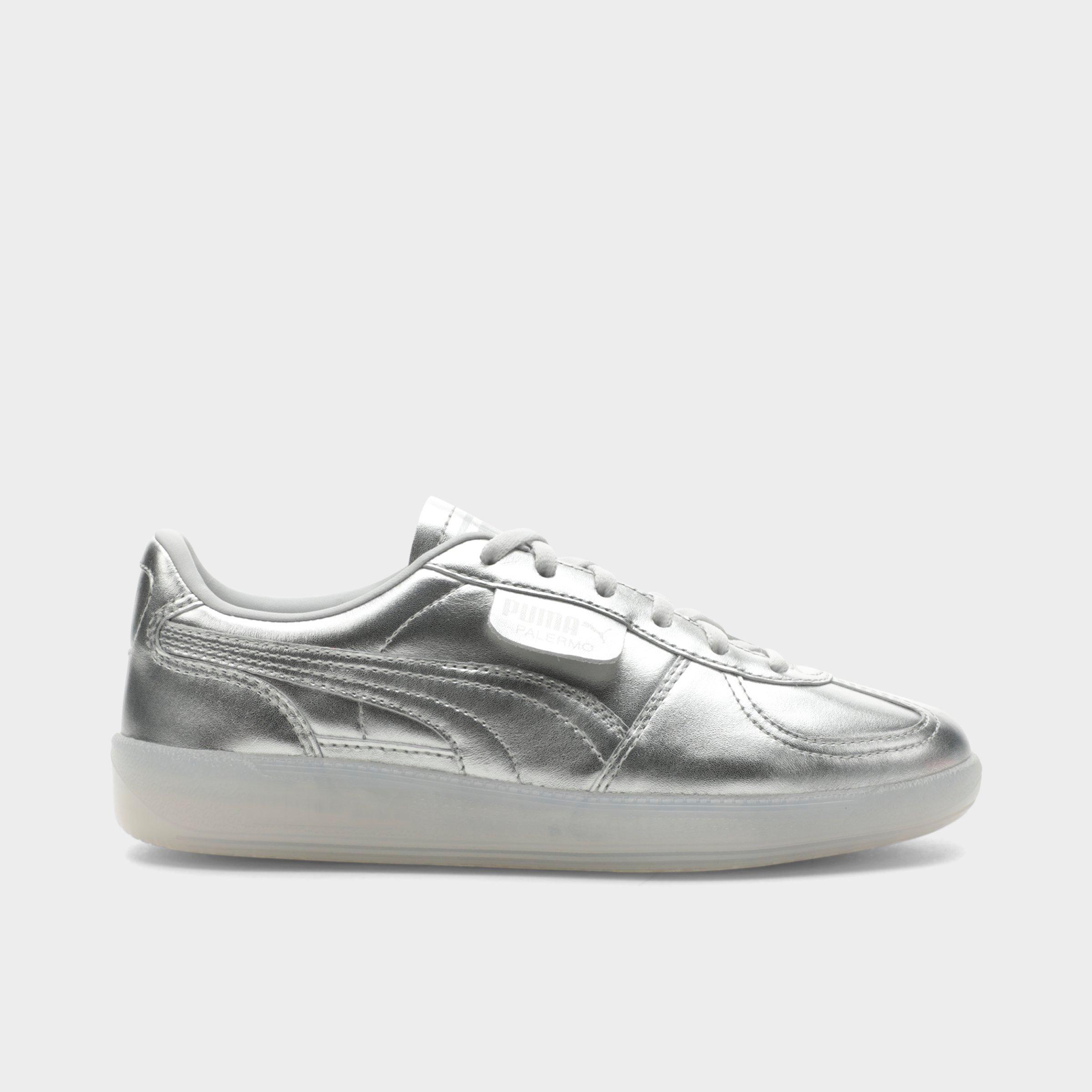 PUMA Big Kids Palermo Chrome Casual Shoes in Silver/Feather Gray Size: 4.0