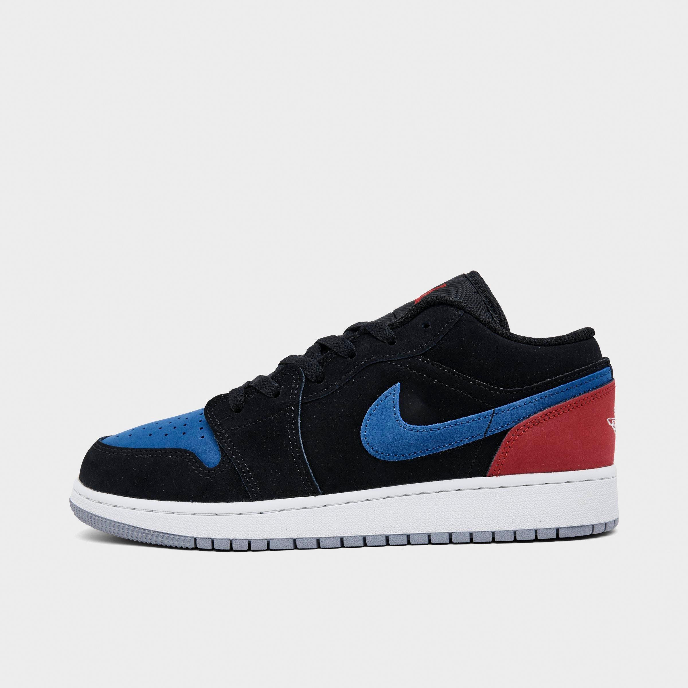 Jordan Big Kids Air Retro 1 Low Casual Shoes in Black/Summit White/True Blue Size: 4.0