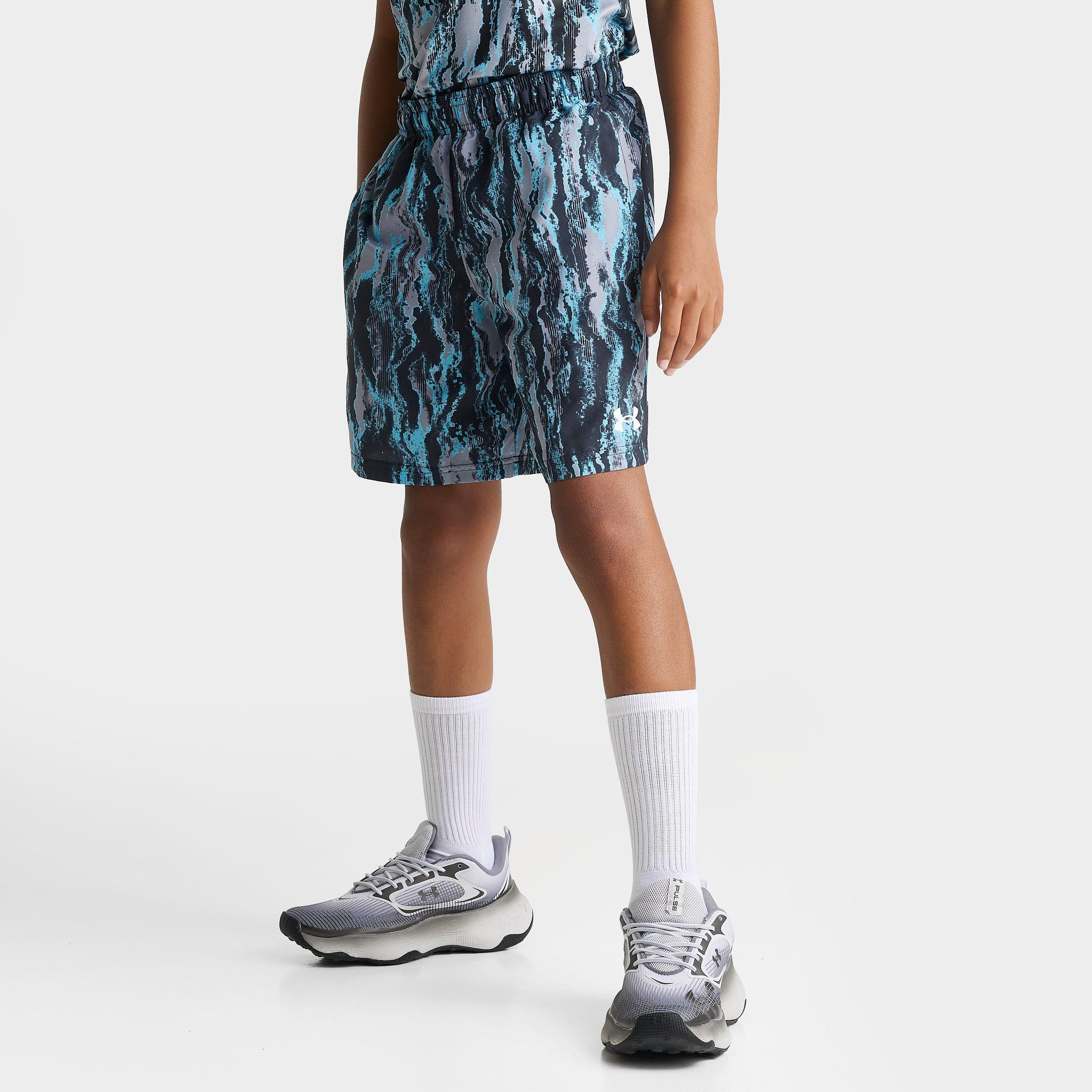 Under Armour Big Kids Camo Woven Shorts in Fresco Blue/Black/Grey Size: Small