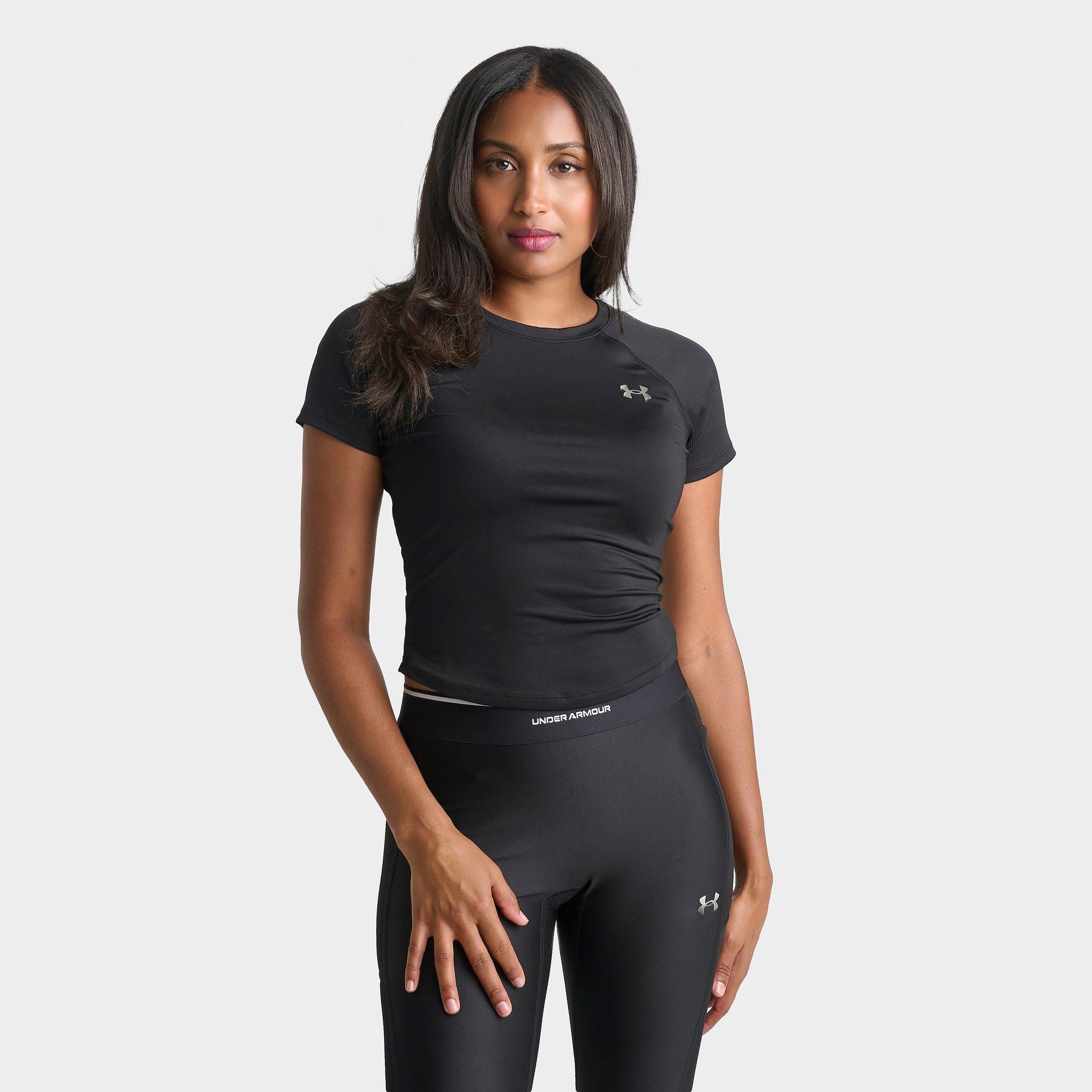 Under Armour Women's Rib Luxe Short-Sleeve T-Shirt in Ultimate Black Size: XL