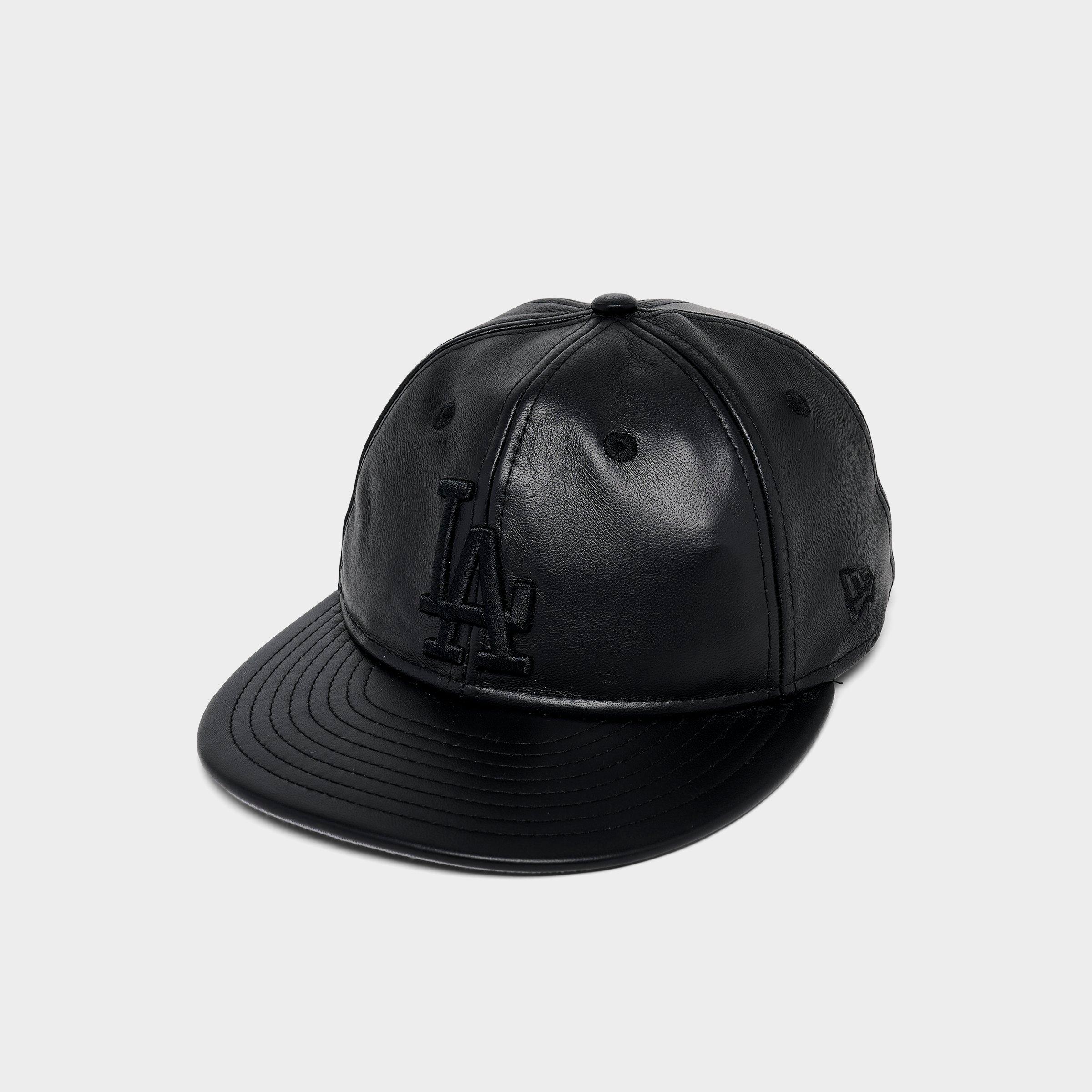 New Era Los Angeles Dodgers MLB Leather Strapback Hat in Black