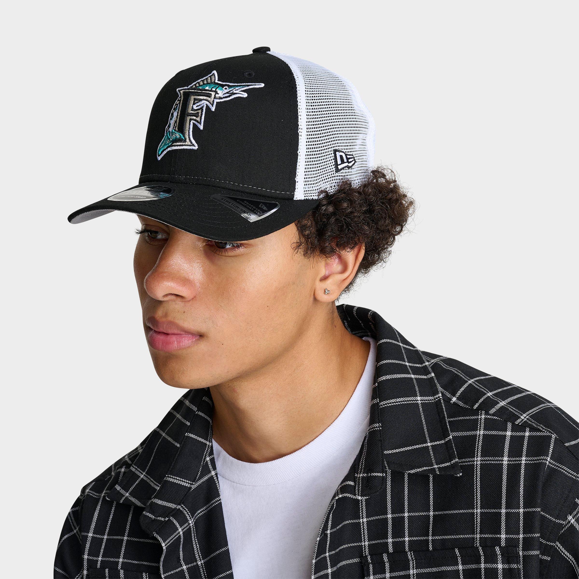 New Era Florida Marlins MLB 9SEVENTY Stretch-Snap Snapback Hat in Black/White