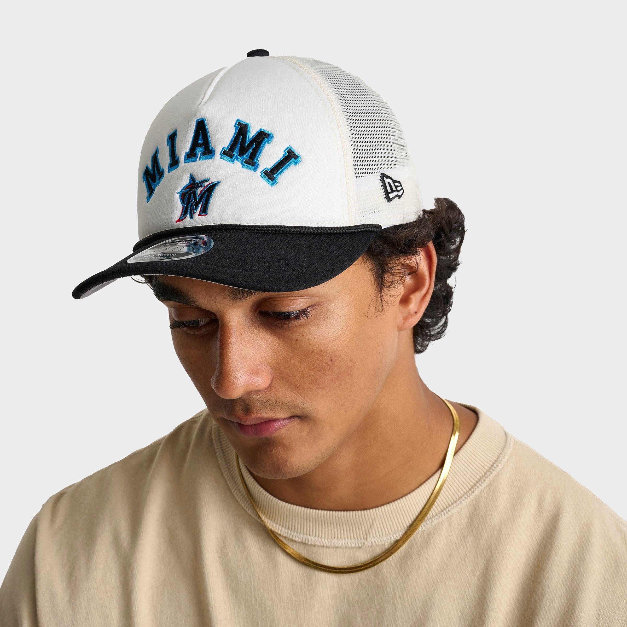 New Era Miami Marlins MLB 9FORTY M-Crown A-Frame Trucker Hat in White/Black