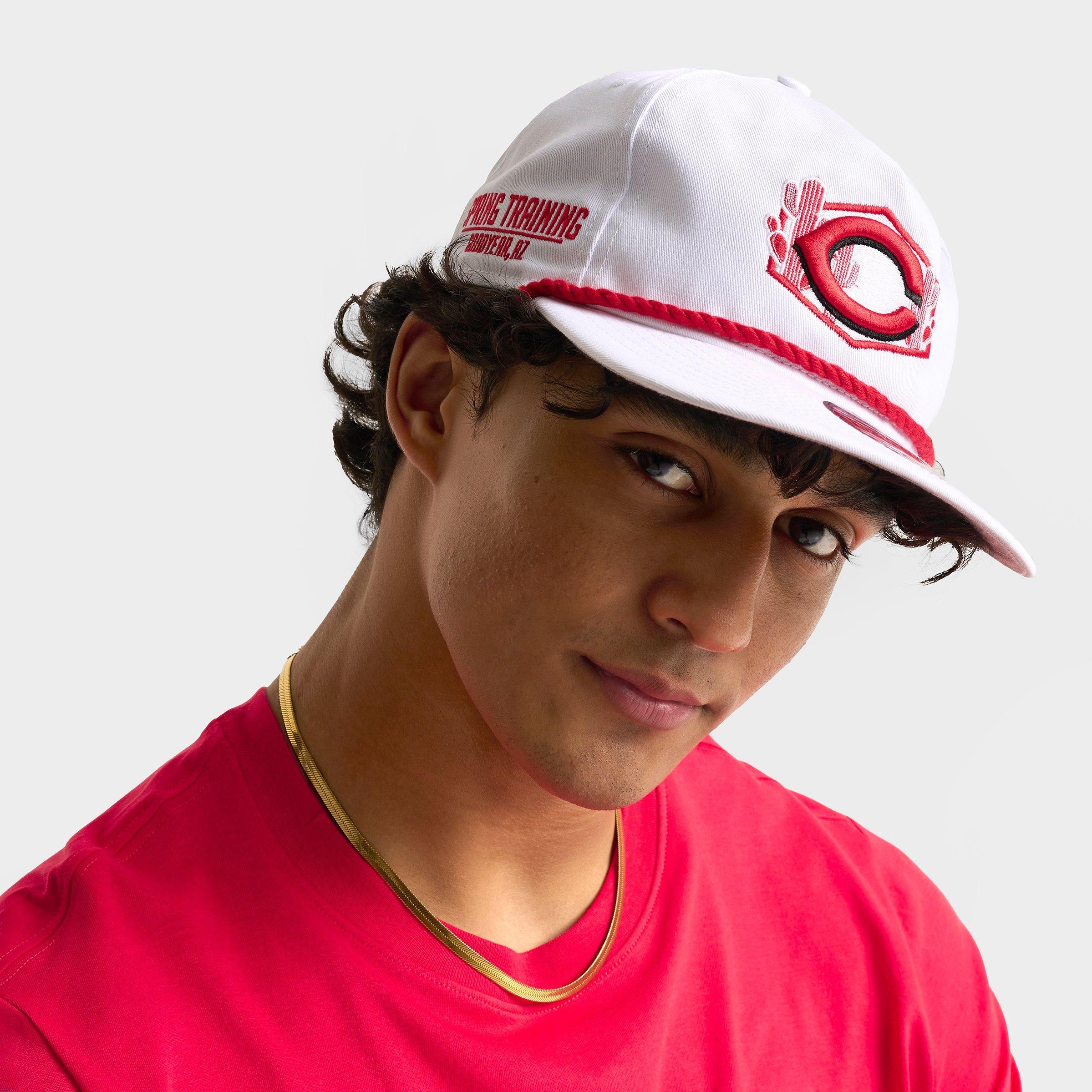 New Era Cincinnati Reds MLB The Golfer Team Text Snapback Hat in White/Red