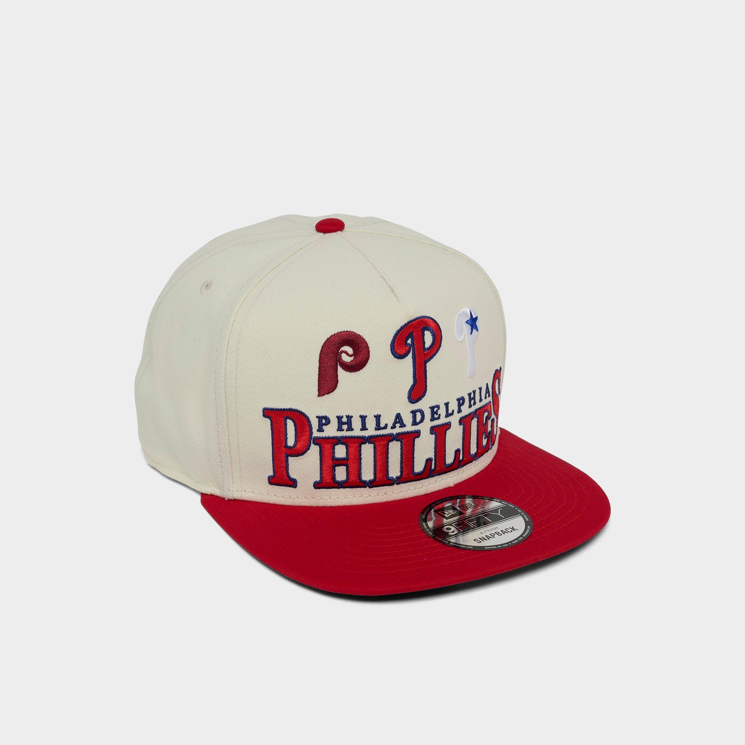 New Era Philadelphia Phillies MLB Multi Logo 9FIFTY Snapback Hat in Chrome/Red