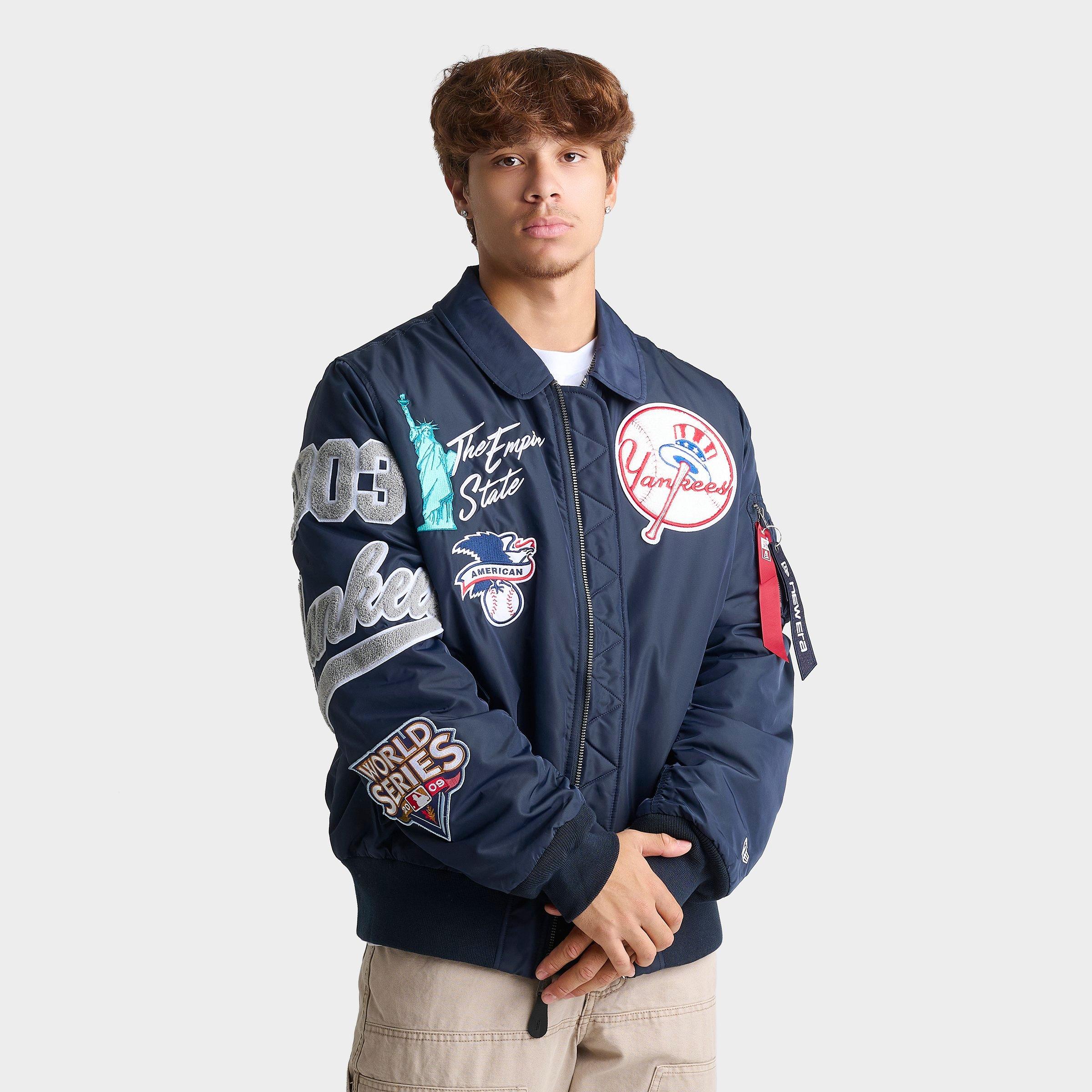 New Era Men's x Alpha Industries New York Yankees MLB Hooded Bomber Jacket in Navy Size: XL
