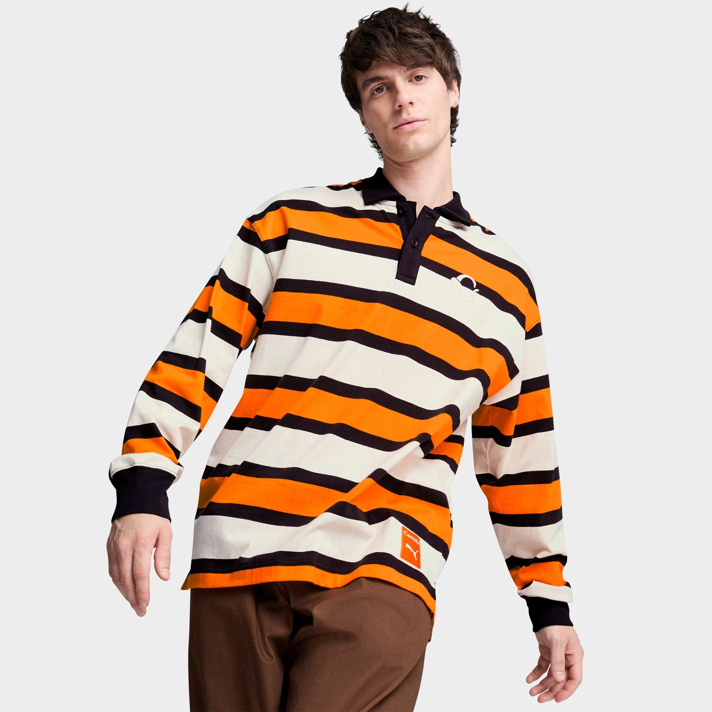 PUMA Men's x Carrots Striped Jersey Long-Sleeve Rugby Shirt in Rickie Orange Size: Small