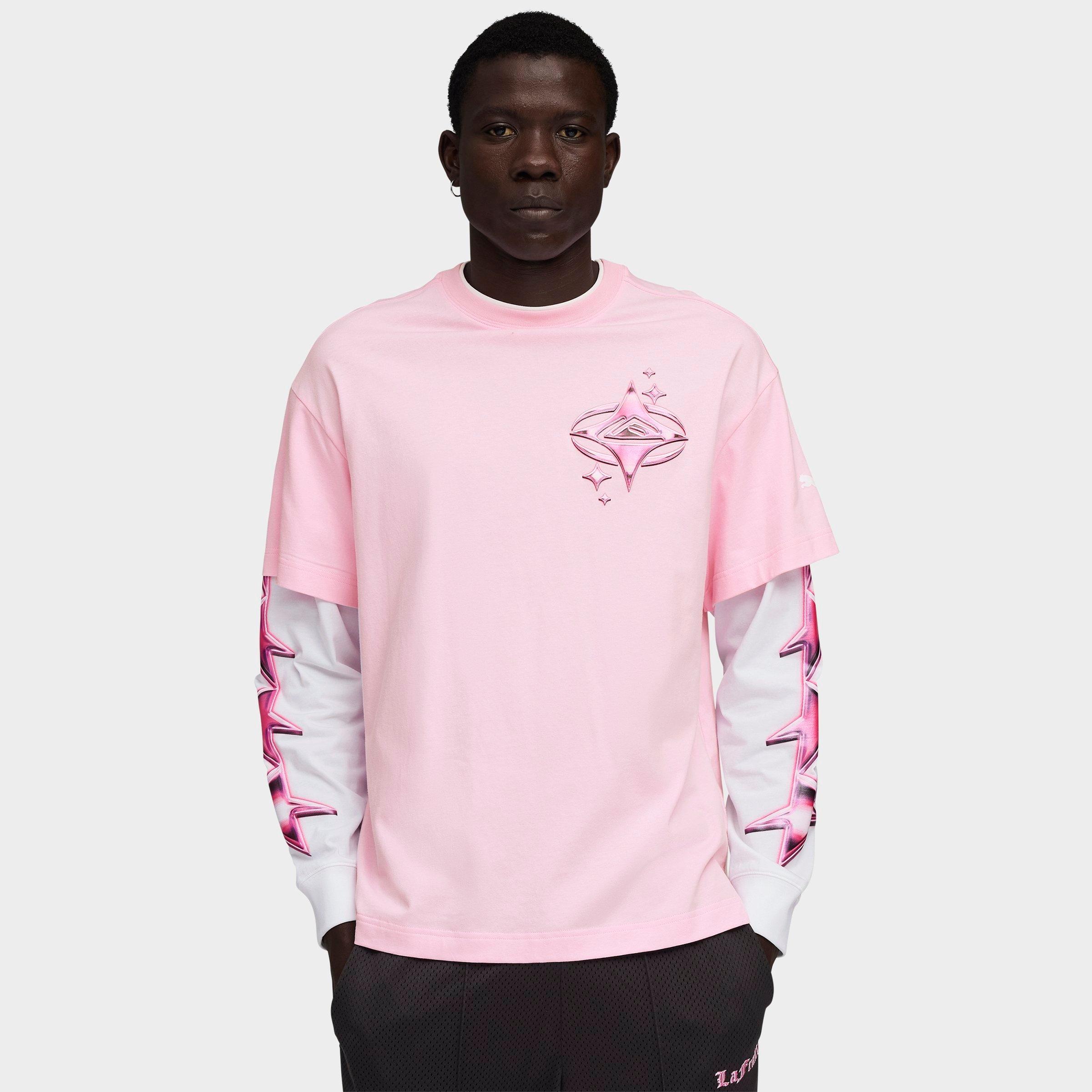 PUMA Men's LaFrancé Pink Heem Layered Long-Sleeve T-Shirt