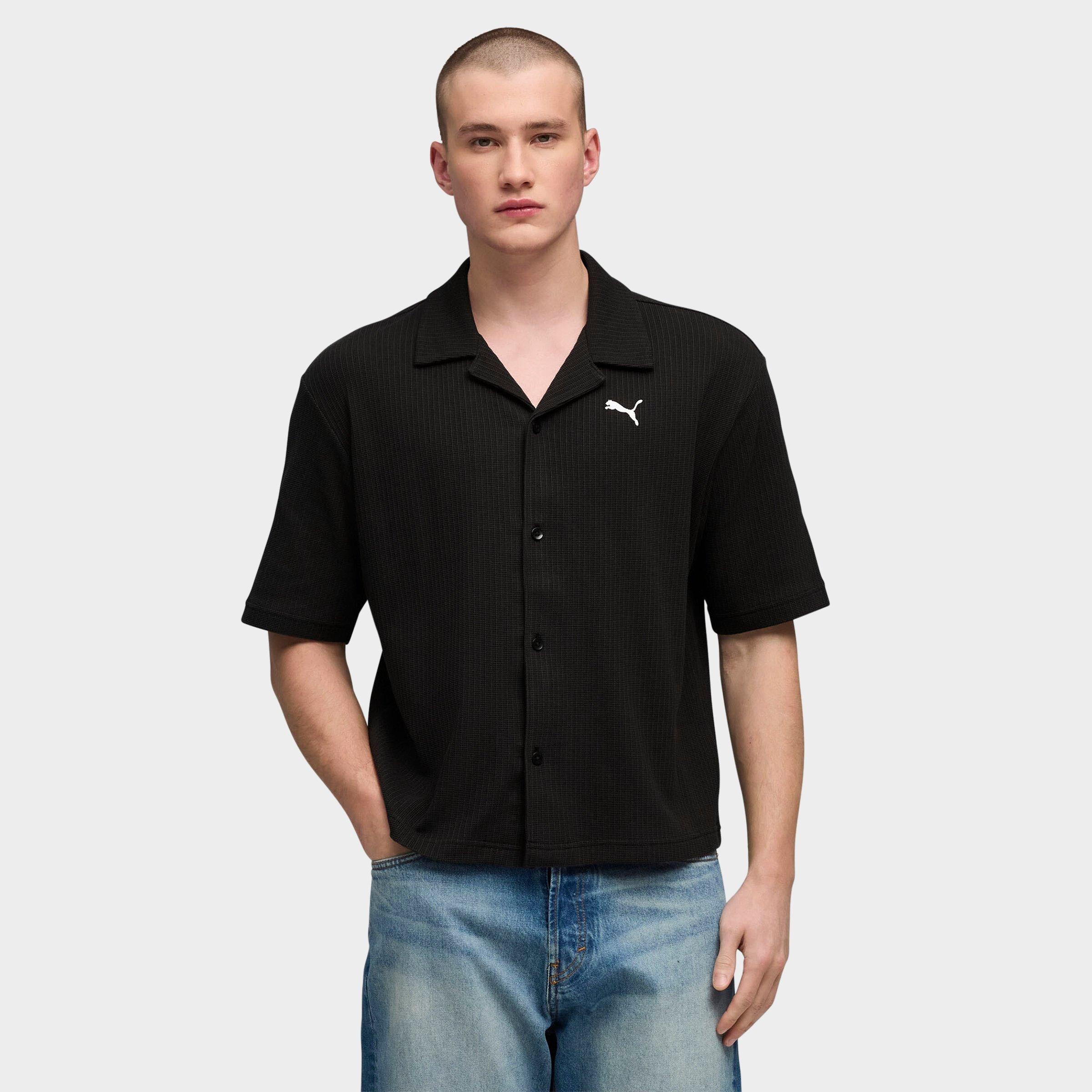 PUMA Men's Wardrobe Essentials Boxy Camp Shirt in Puma Black Size: Large