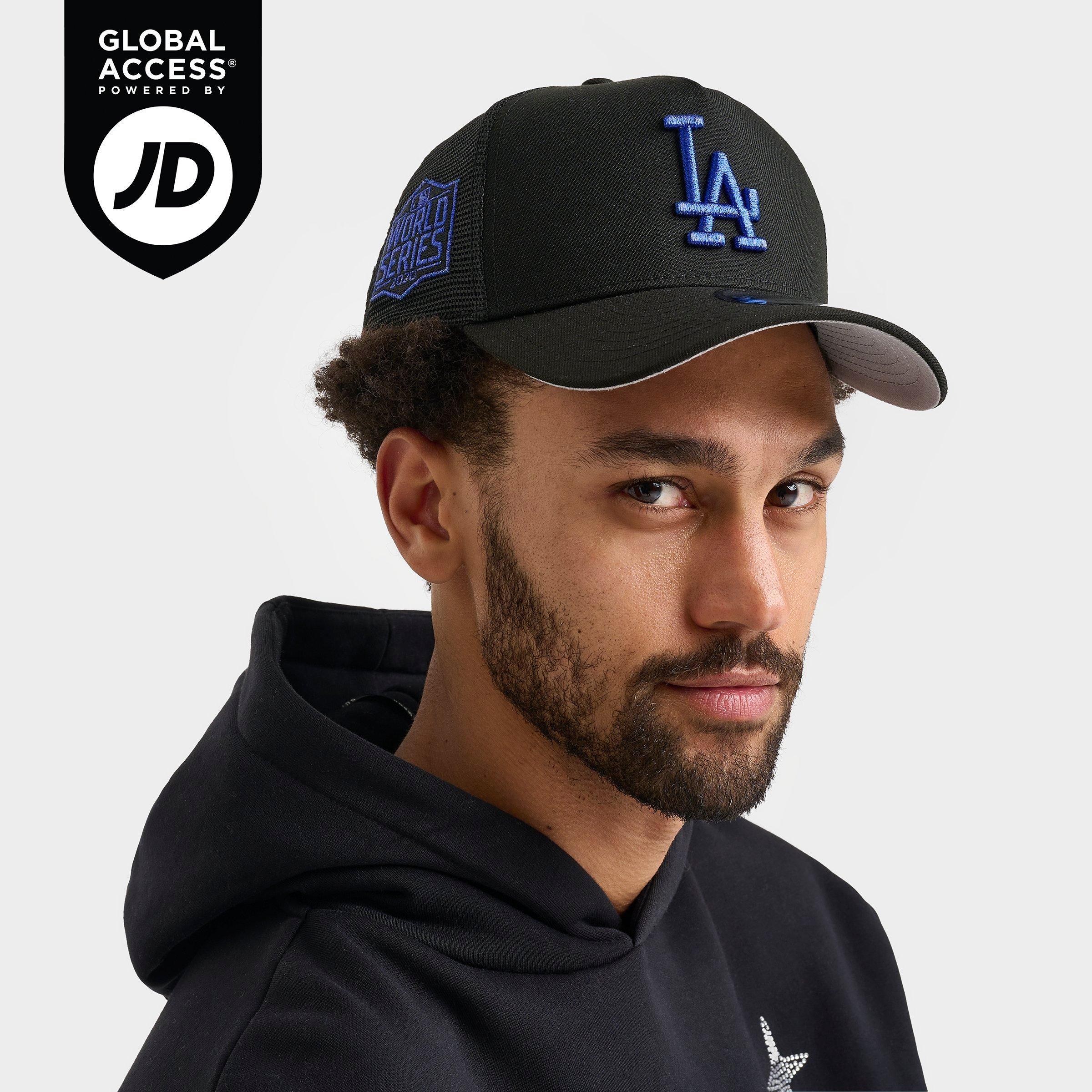 New Era Los Angeles Dodgers MLB Trucker 9FORTY Snapback Hat in Black/Metallic Blue