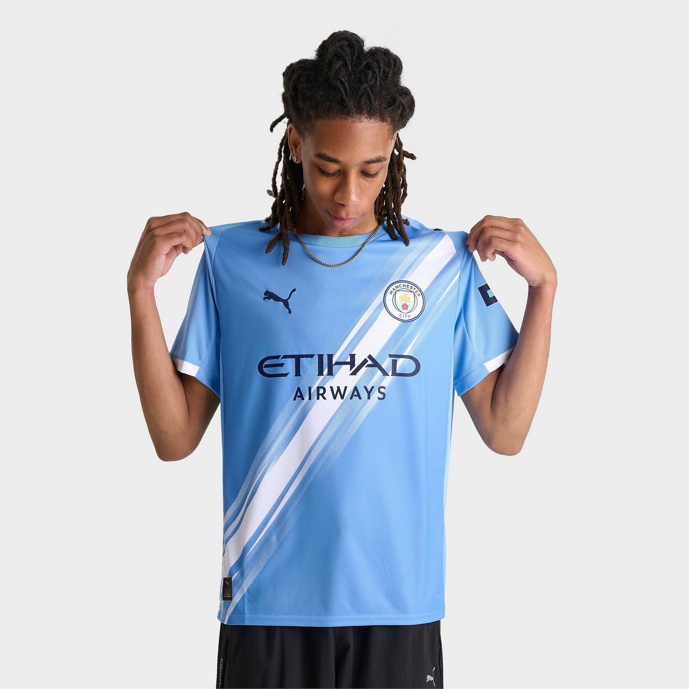 PUMA Men's Manchester City 24-25 Home Replica Soccer Jersey in Team Light Blue/Puma White Size: Small