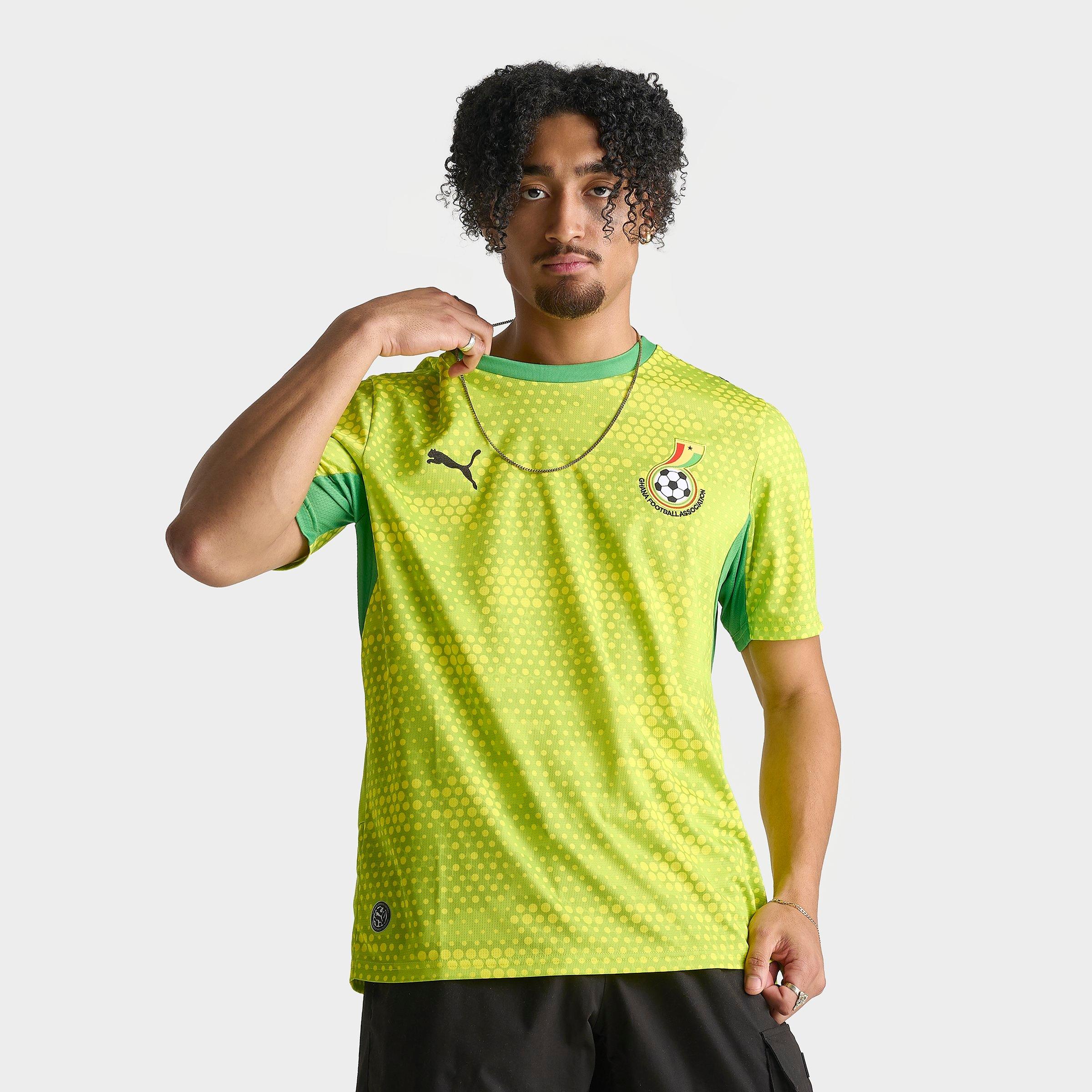 PUMA Men's x Salehe Bembury Ghana Short-Sleeve Goalkeeper Soccer Jersey in Lime Smash/Green Fruit Size: Small