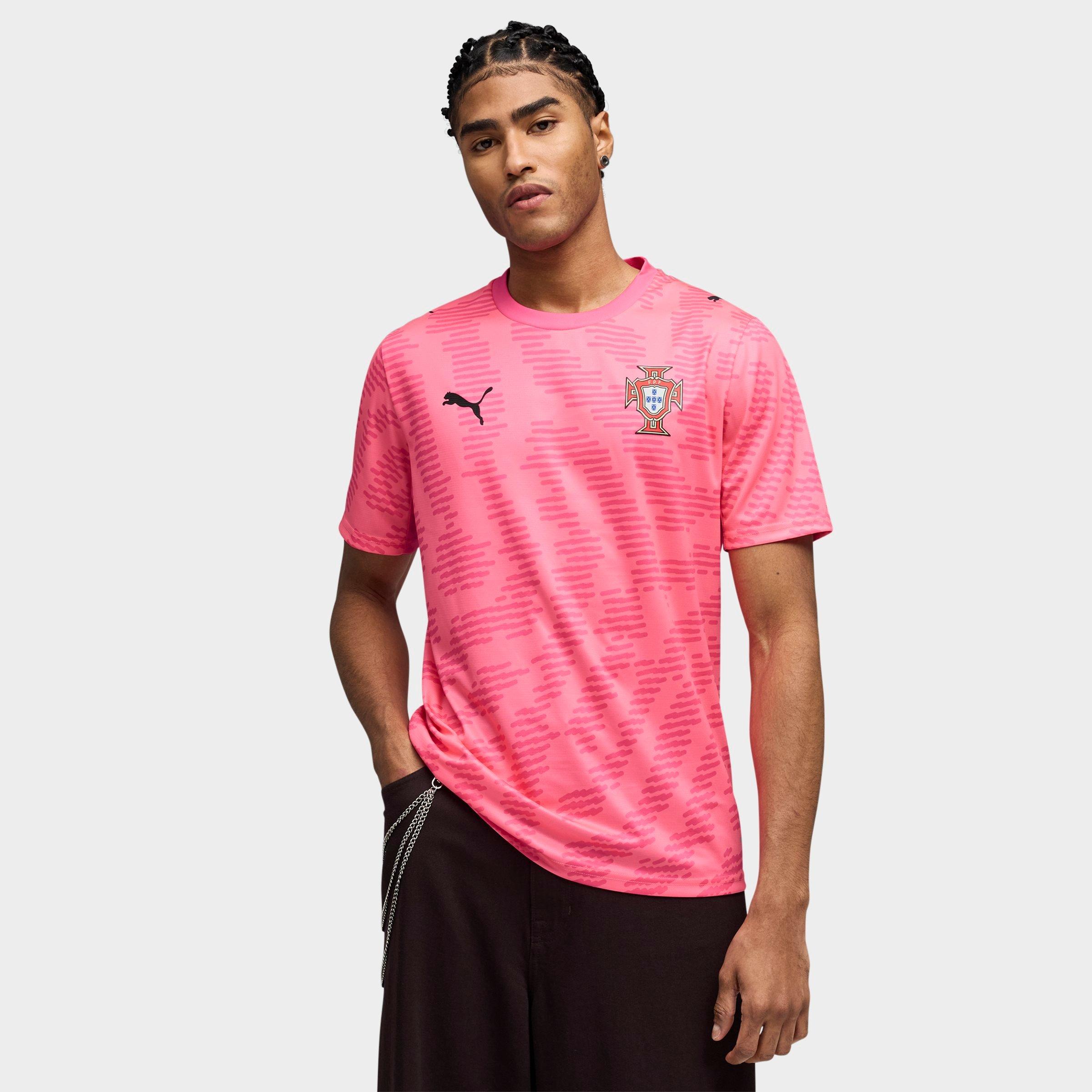 PUMA Men's x Salehe Bembury Portugal Short-Sleeve Goalkeeper Soccer Jersey in Sun Struck/Fluro Pink Size: Medium