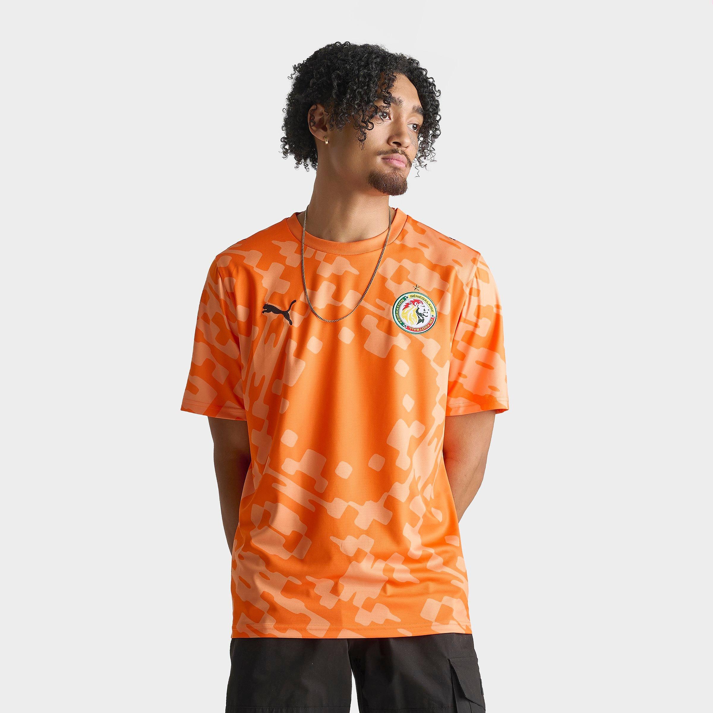 PUMA Men's x Salehe Bembury Senegal Short-Sleeve Goalkeeper Soccer Jersey in Vermillion/Orange Glo Size: Large