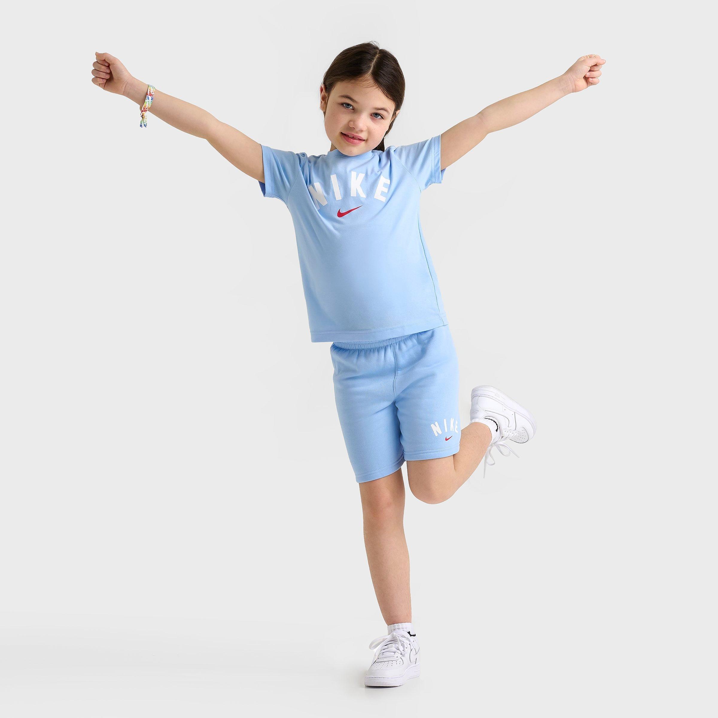 Nike Girls Little Kids T-Shirt and Shorts Set in Light Blue Size: 4