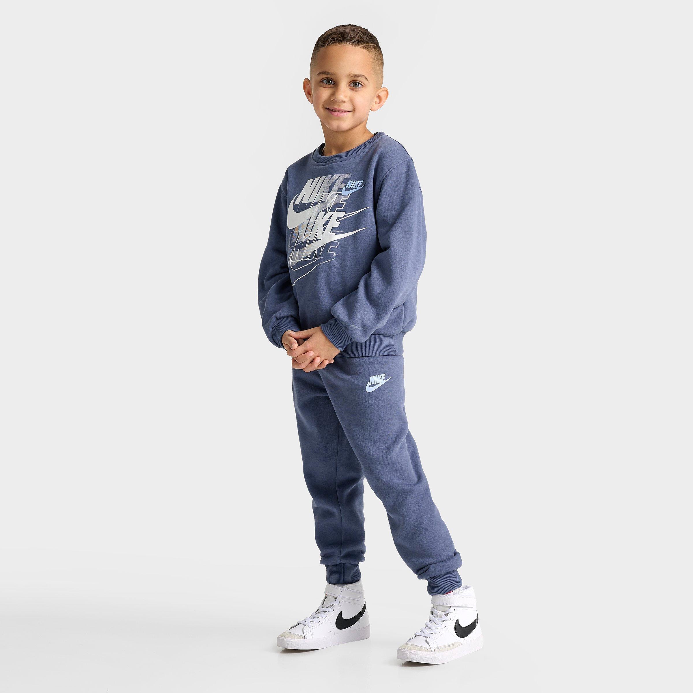Nike Little Kids Futura Fleece Sweatshirt and Jogger Pants Set in Diffused Blue Size: 4