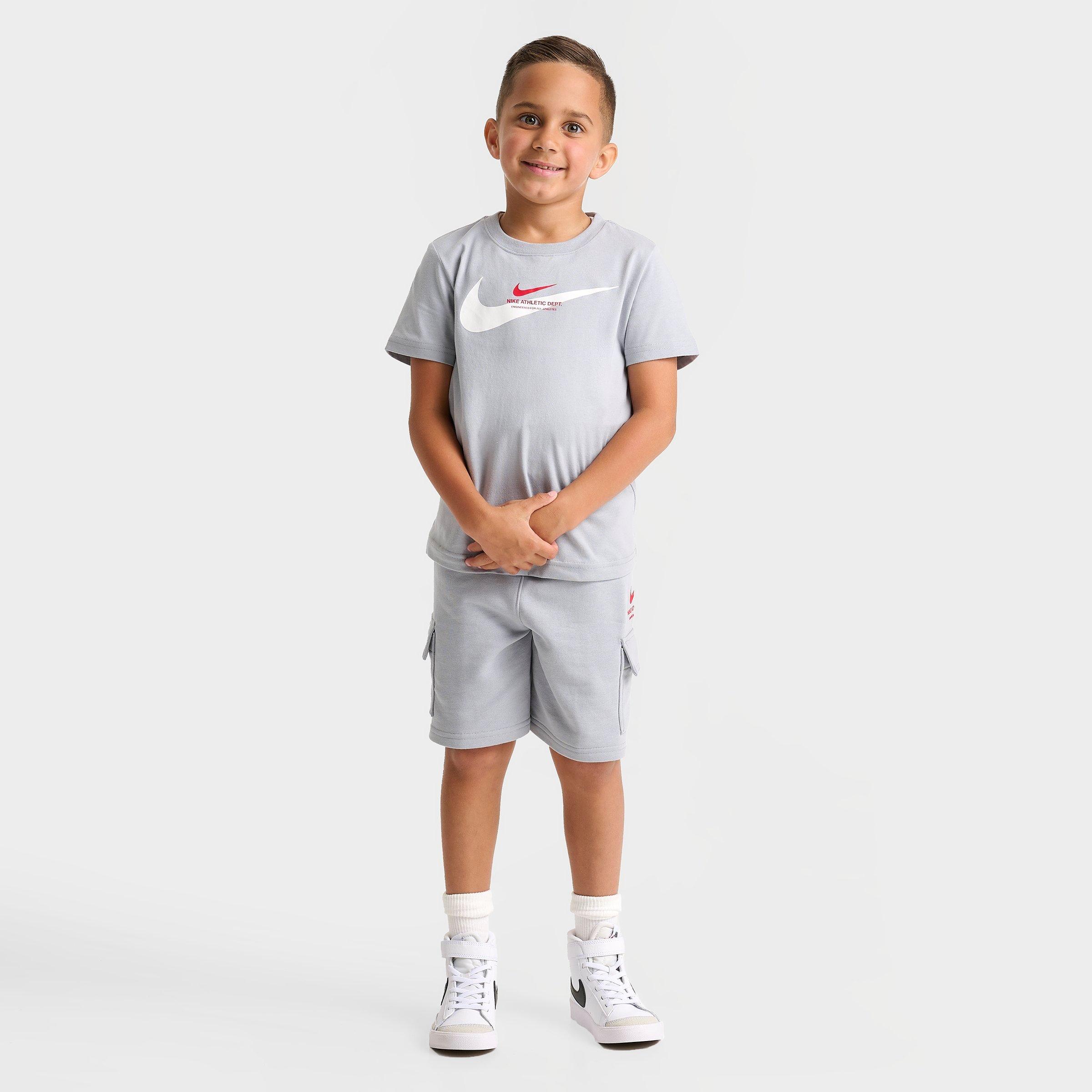 Nike Little Kids Athletic Department T-Shirt and Cargo Shorts Set in Wolf Grey Size: 4