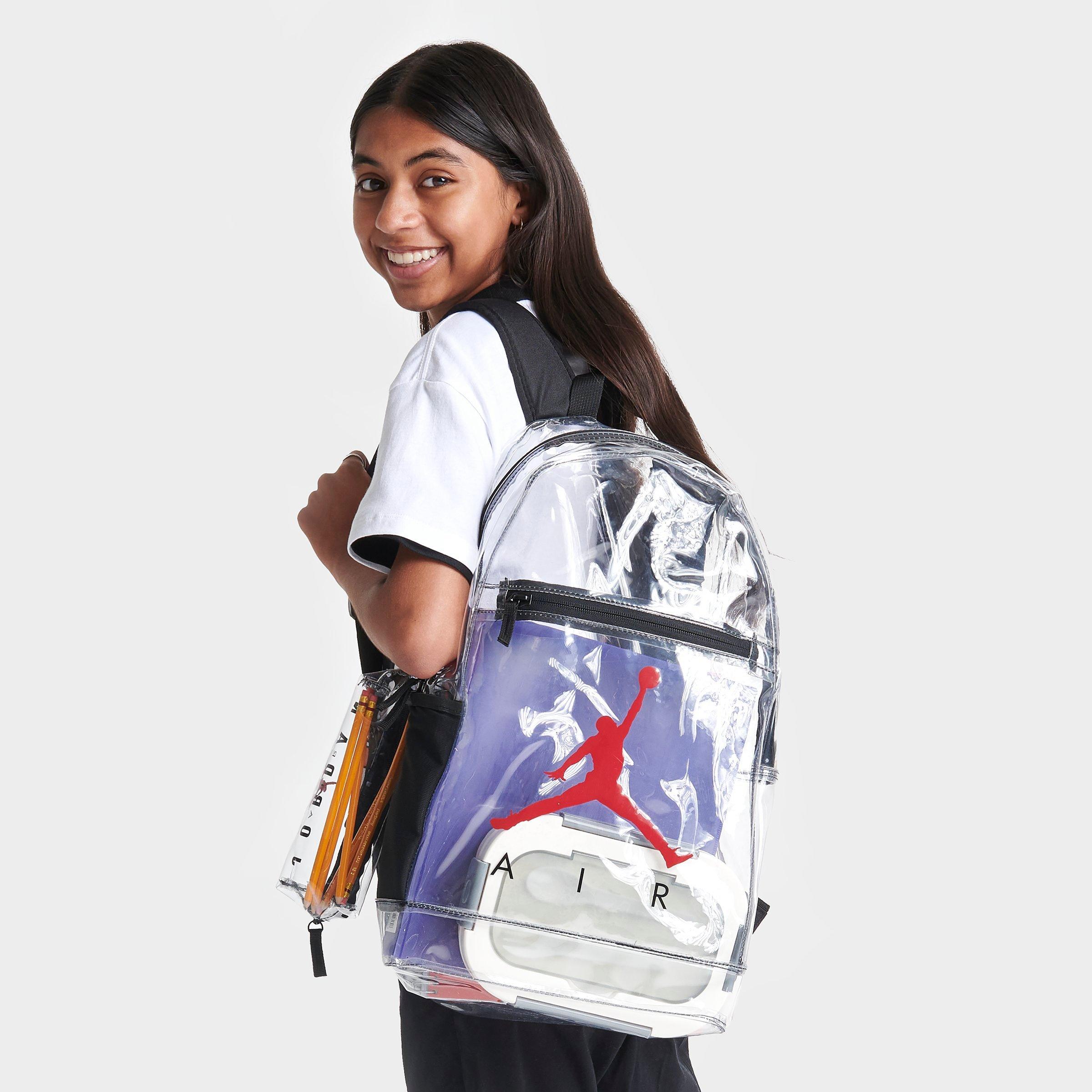 Jordan Kids Clear School Pencil Case Backpack (17L) in Clear/Red/Black