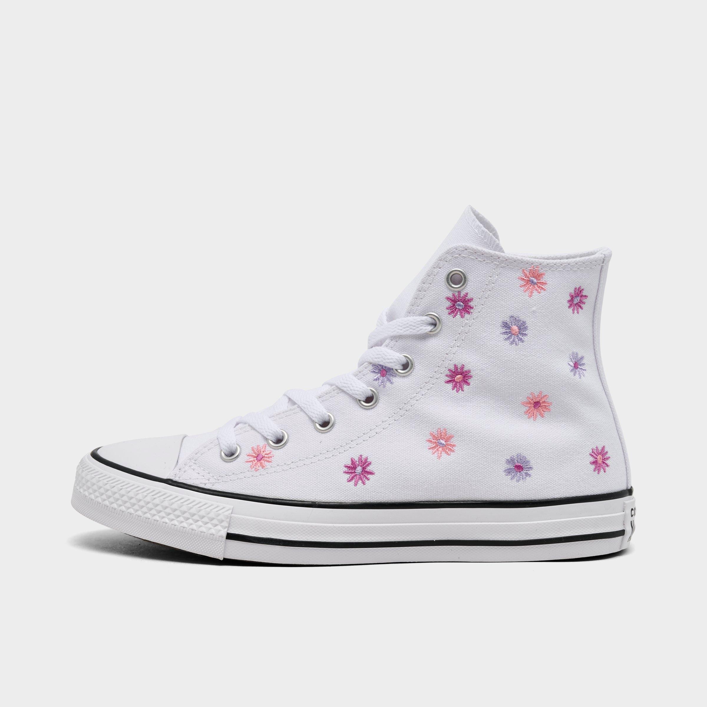 Converse Girls Big Kids Chuck Taylor All Star Florals High Top Casual Shoes in White/Light Jellyfish Jitter Size: 4.0