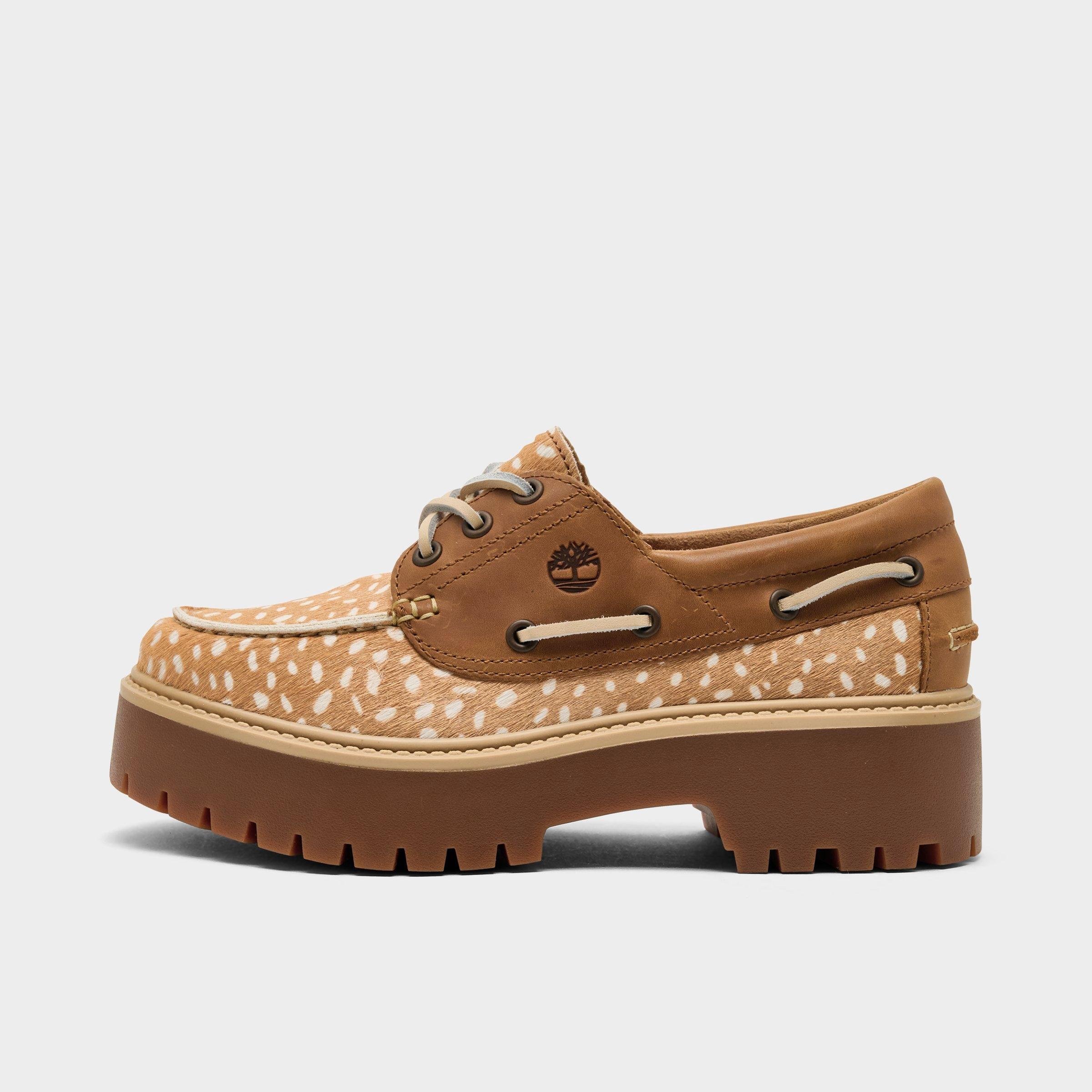 Timberland Women's Stone Street 3-Eye Platform Boat Shoes in Medium Brown Full-Grain/Natural Size: 8.0