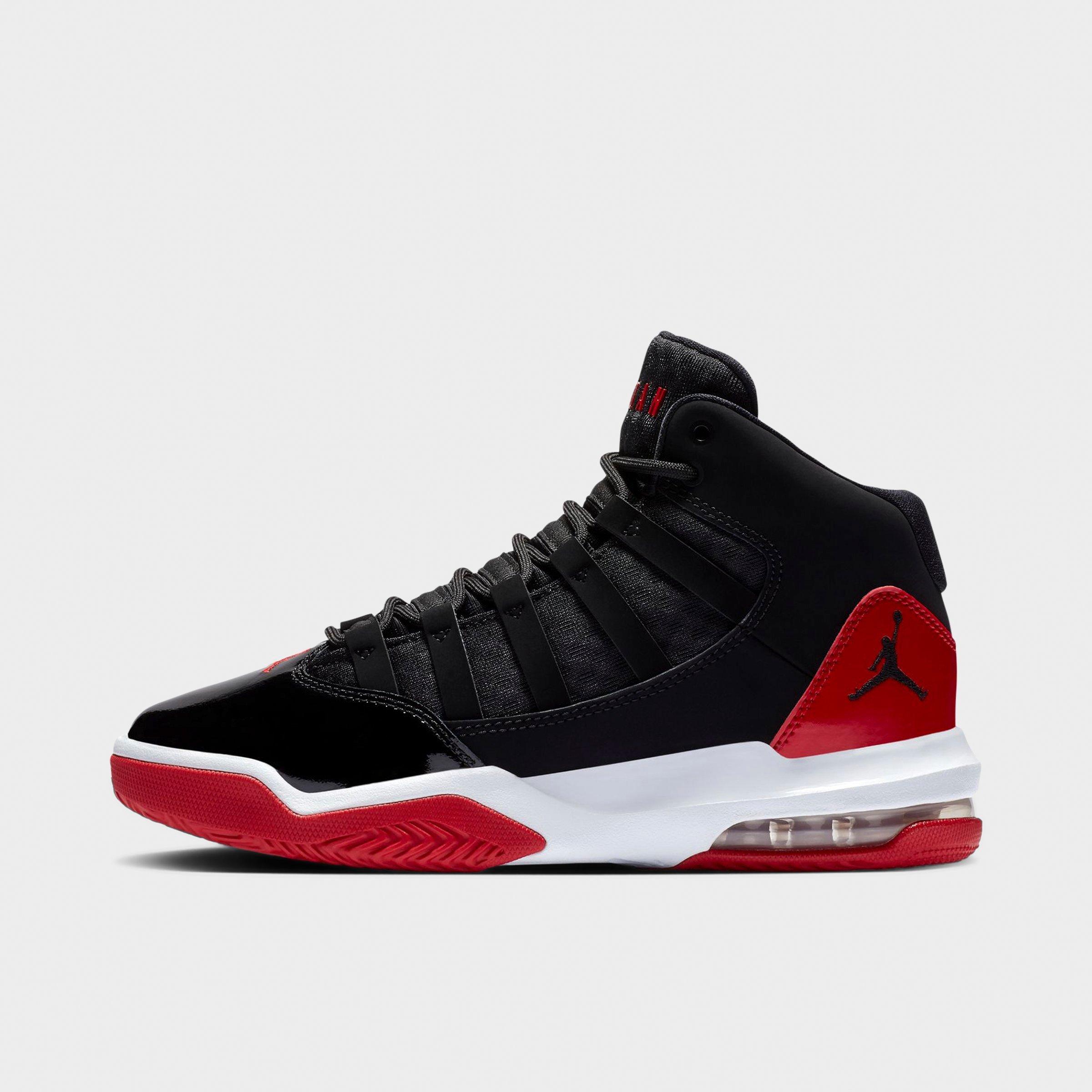 Jordan Boys Big Kids Air Max Aura Basketball Shoes in Black/Gym Red/White Size: 6.5