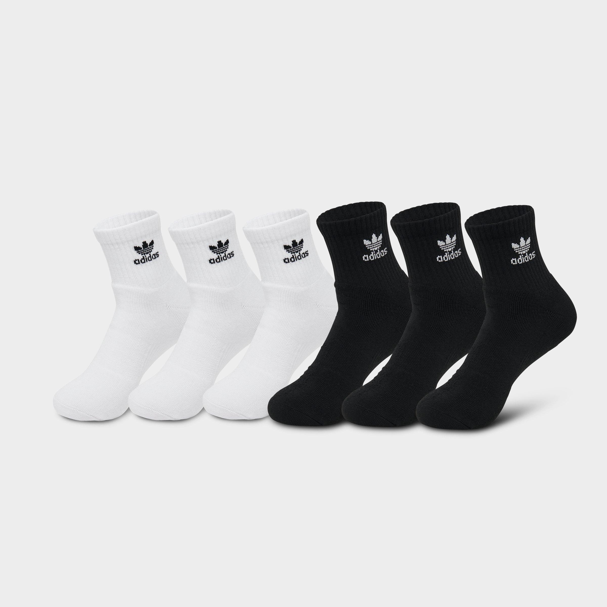 adidas Originals Trefoil Quarter Socks (6 Pack) in Black/White Size: Medium