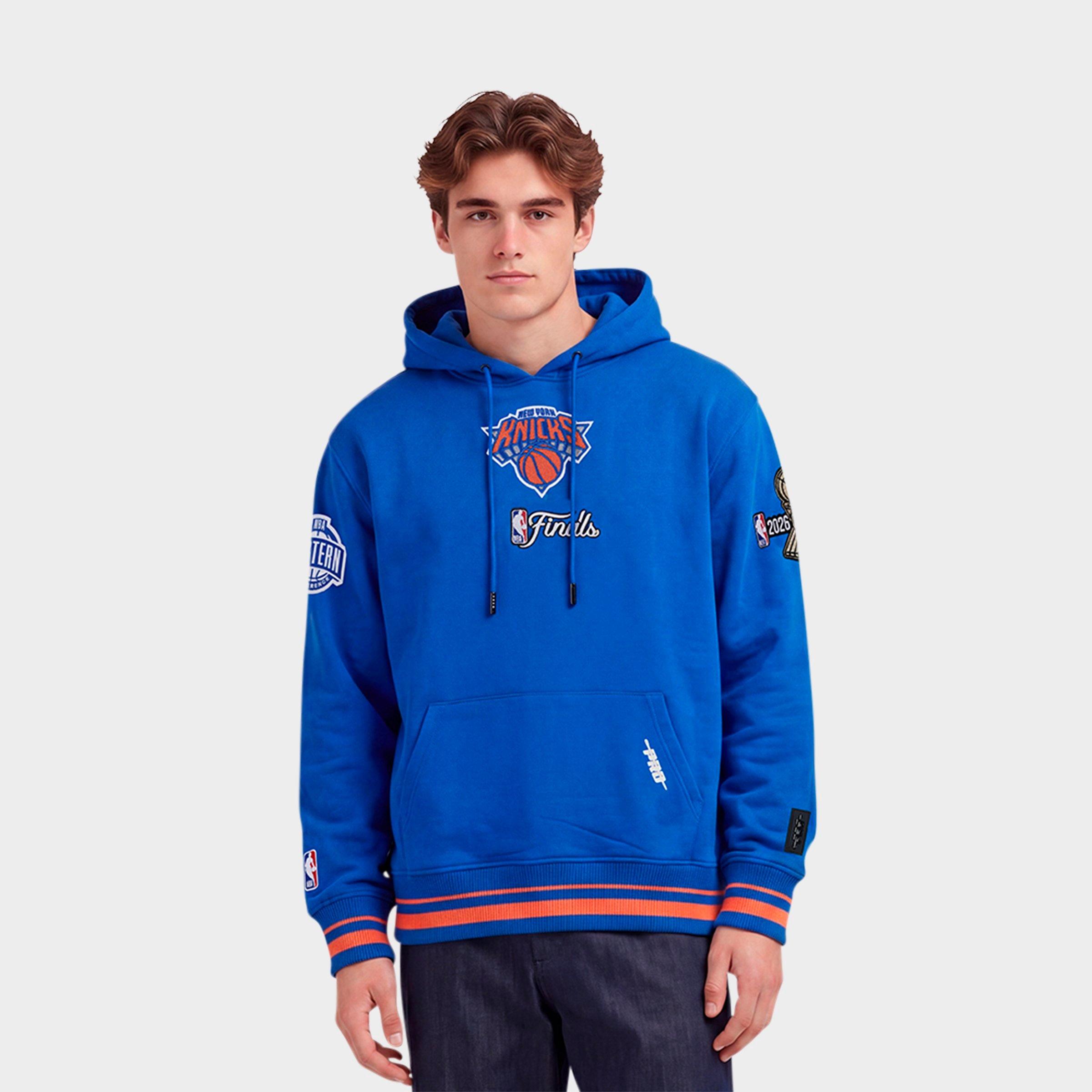 Pro Standard Men's New York Knicks NBA Championship 2026 Pullover Hoodie in Royal/Orange/Royal Size: Small
