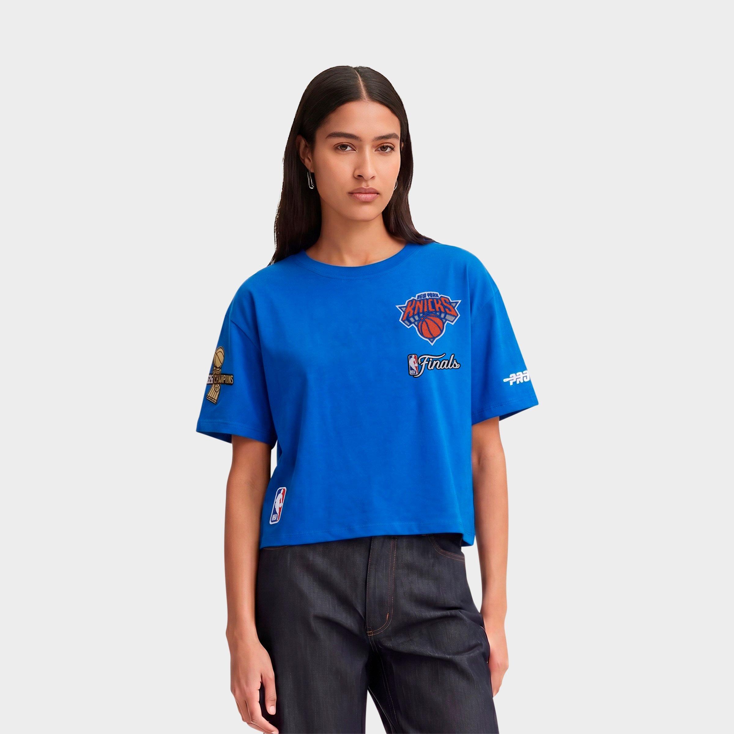 Pro Standard Women's New York Knicks Script Tail Single Jersey Boxy T-Shirt in Royal Blue Size: Large