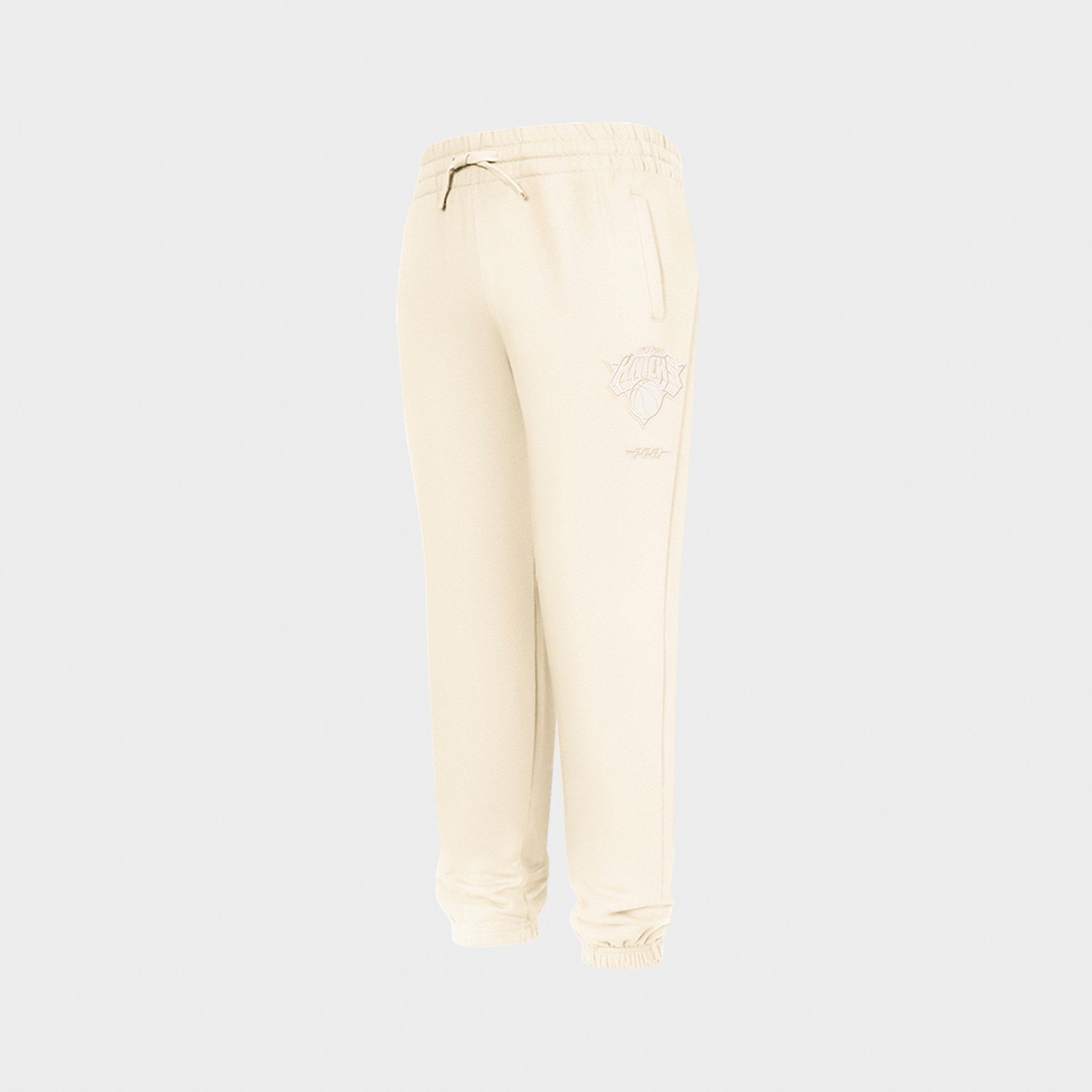 Pro Standard Big Kids New York Knicks NBA Neutral Fleece Jogger Pants in Eggshell Size: Small