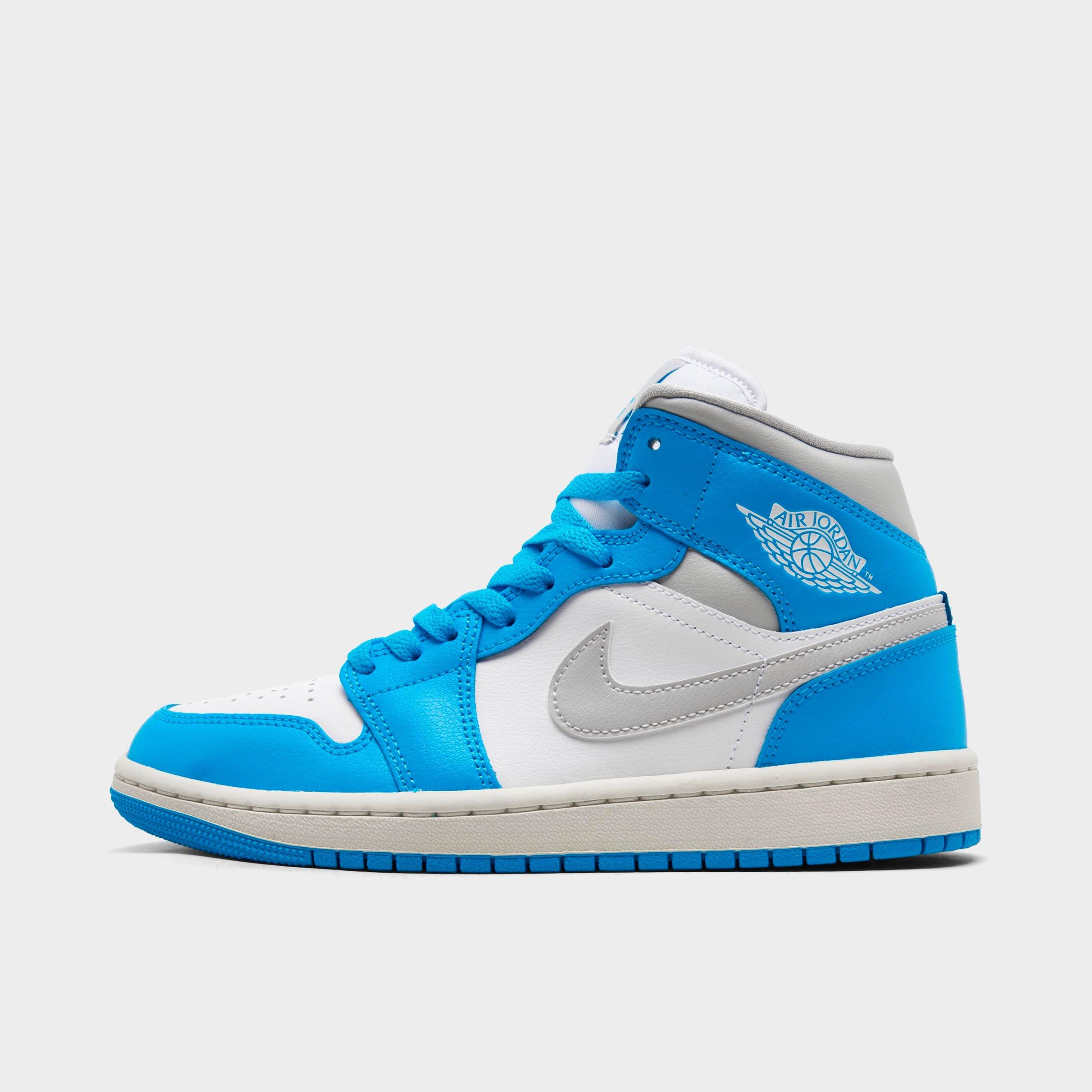 Jordan Women's Air Retro 1 Mid Casual Shoes in DK POWDER BLUE/NEUTR Size: 8.5