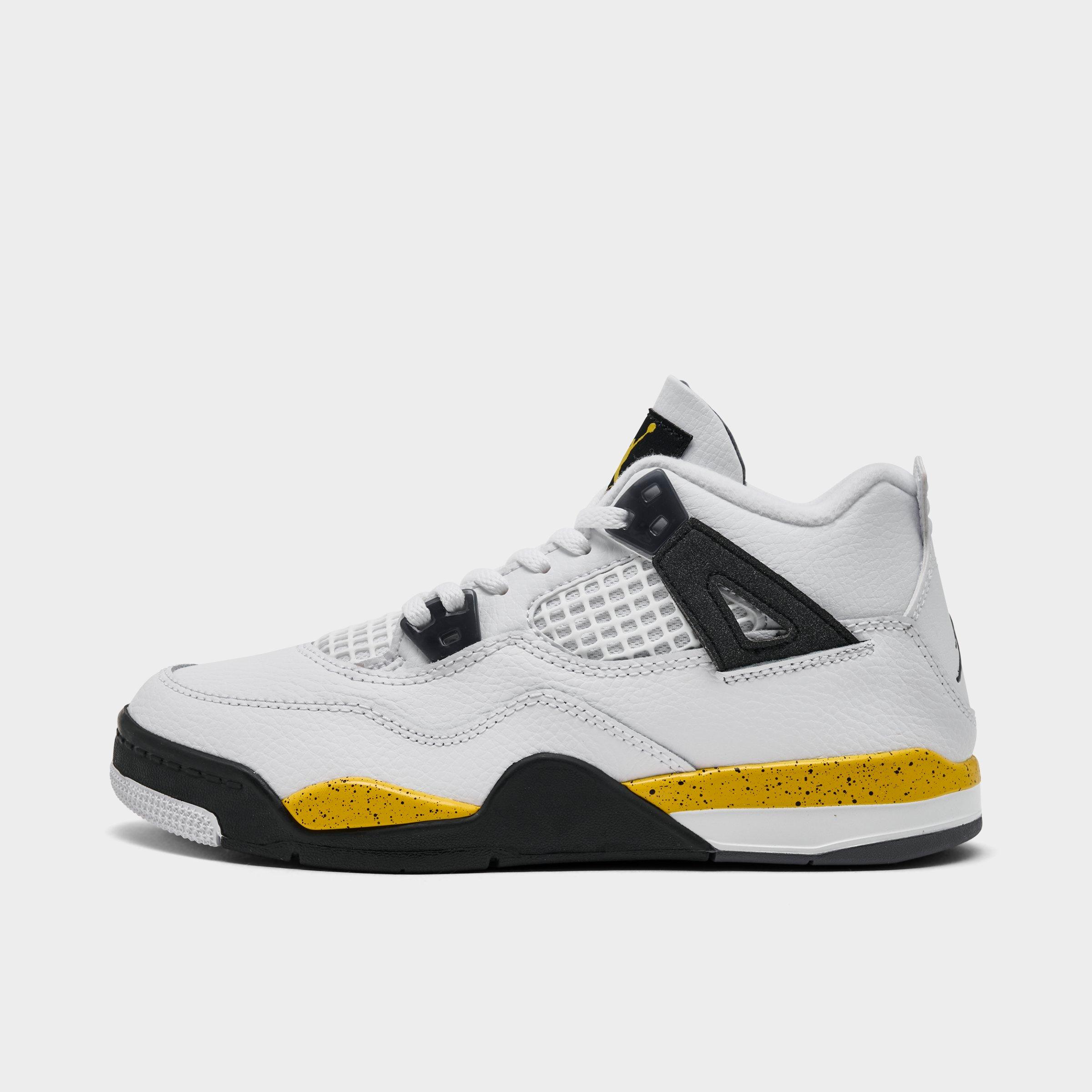 Jordan Little Kids Air Retro 4 Basketball Shoes in White/Dark Blue Grey/Black Size: 1.5