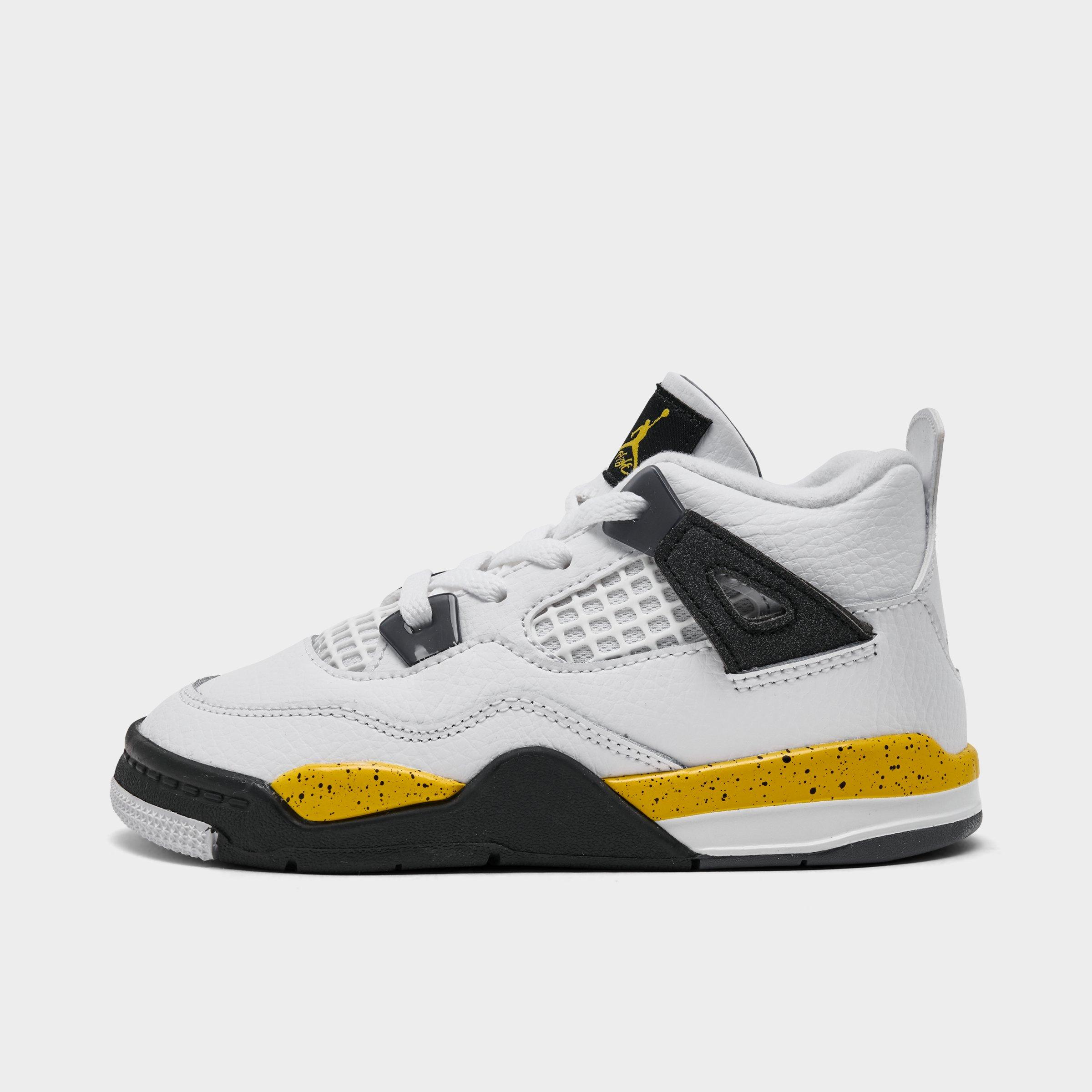 Jordan Kids Toddler Air Retro 4 Basketball Shoes in White/Dark Blue Grey/Black Size: 10.0