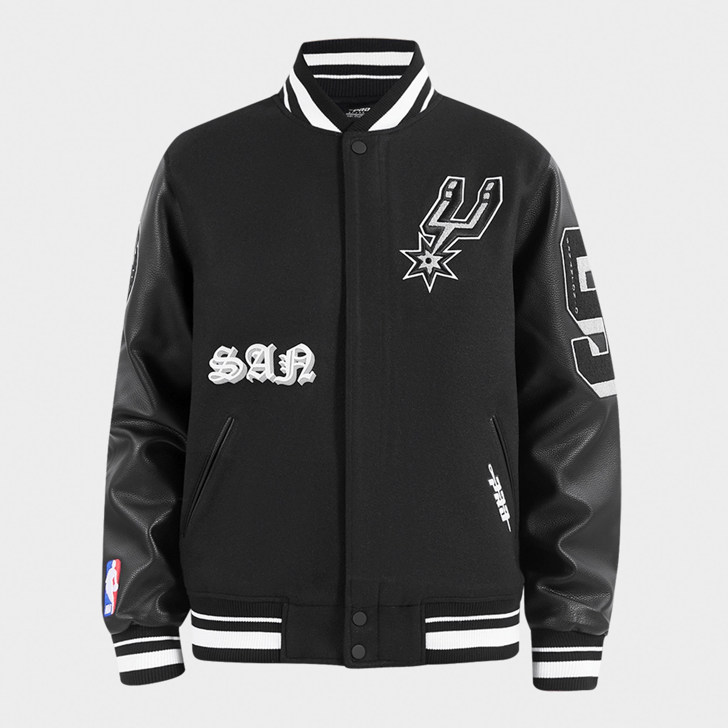Pro Standard Men's San Antonio Spurs NBA Old English Wool Varsity Jacket in Black Size: Medium