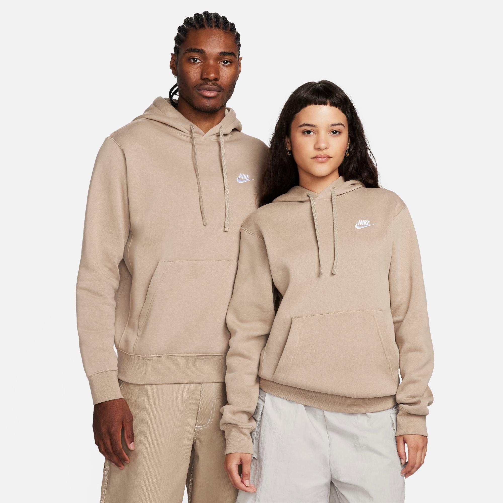 Nike Sportswear Club Fleece Embroidered Hoodie in Khaki/White Size: XS