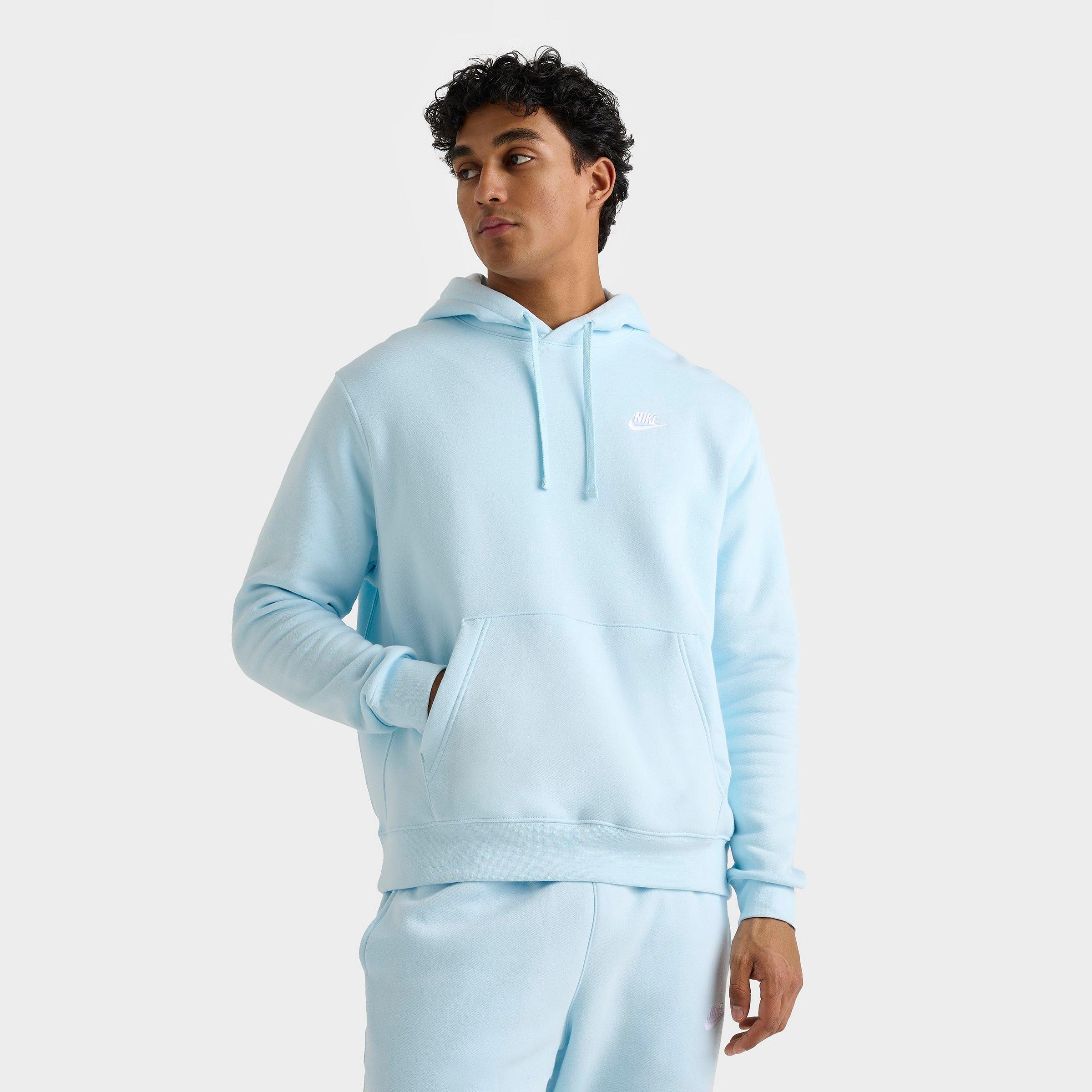 Nike Men's Sportswear Club Fleece Embroidered Hoodie in Glacier Blue/White Size: Small