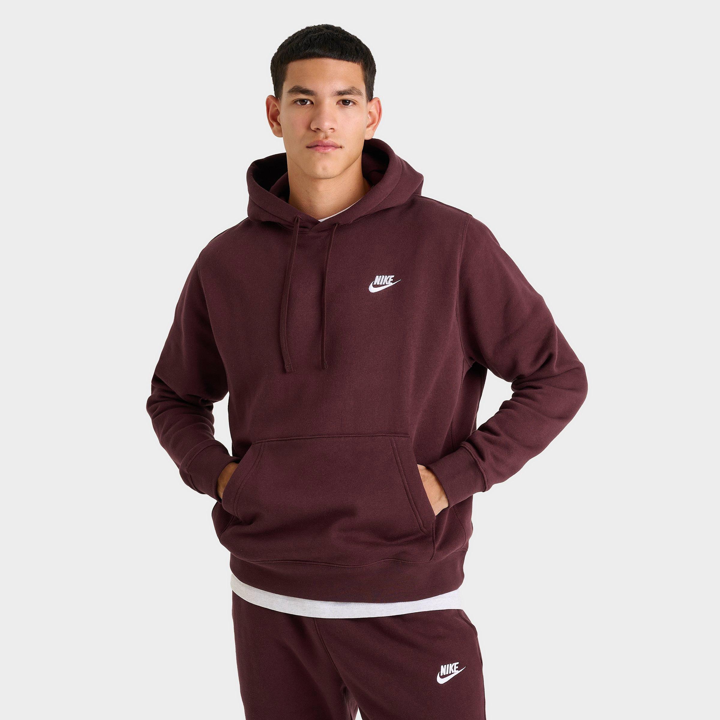 Nike Men's Sportswear Club Fleece Embroidered Hoodie in Burgundy Crush/White Size: Small
