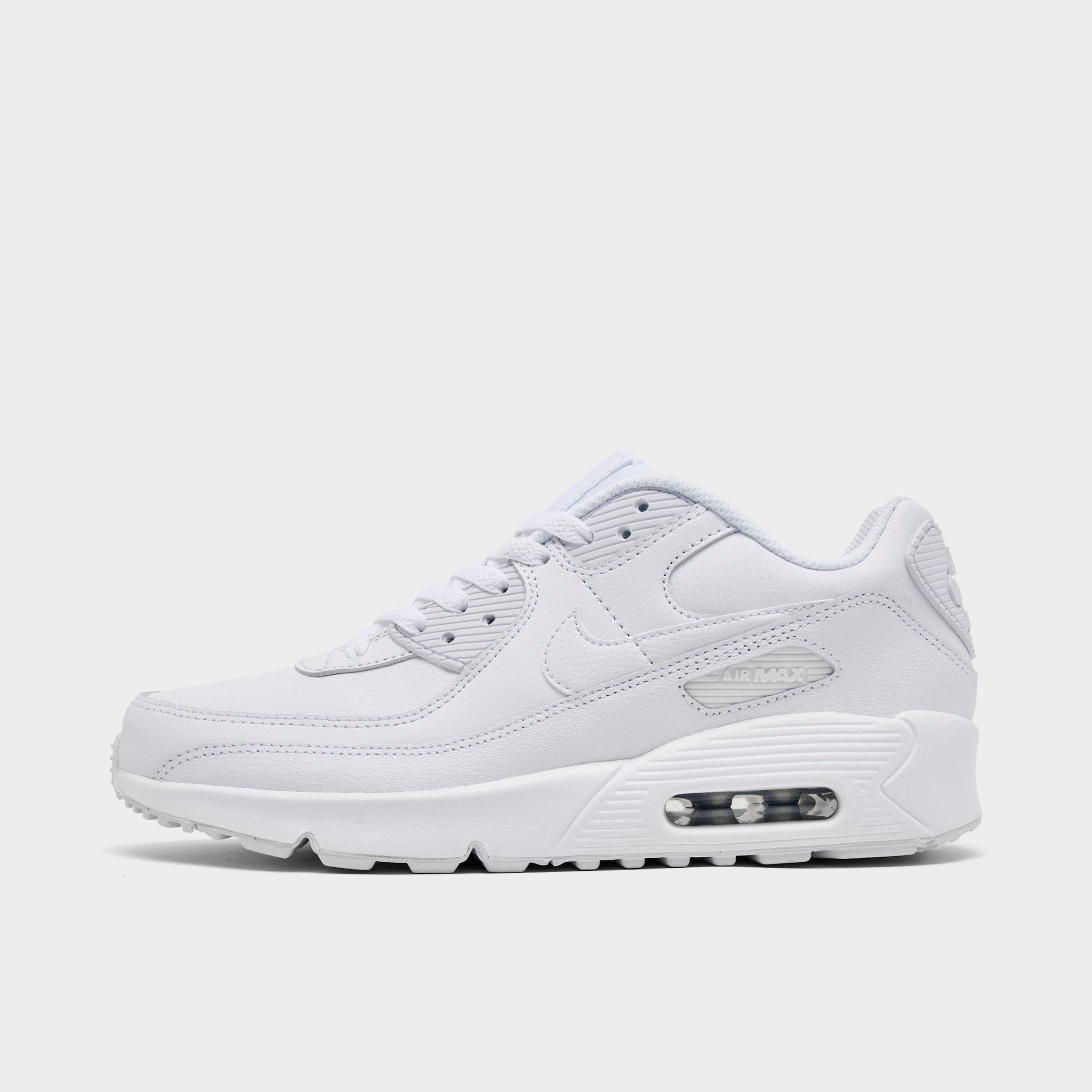 Nike Big Kids Air Max 90 Casual Shoes in White/Metallic Silver Size: 3.5