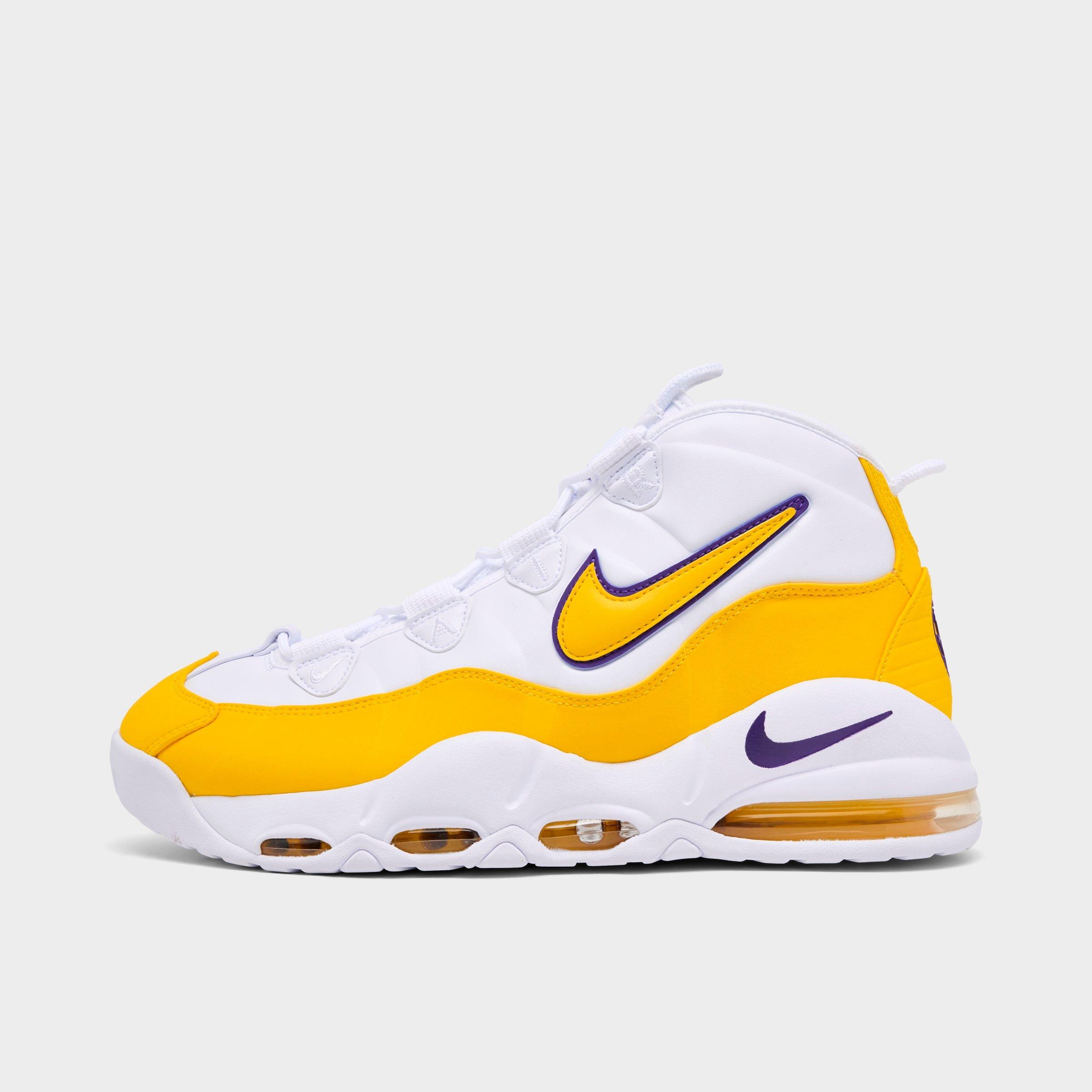 Nike Men's Air Max Uptempo '95 Basketball Shoes in White/Amarillo/Court Purple Size: 8.0
