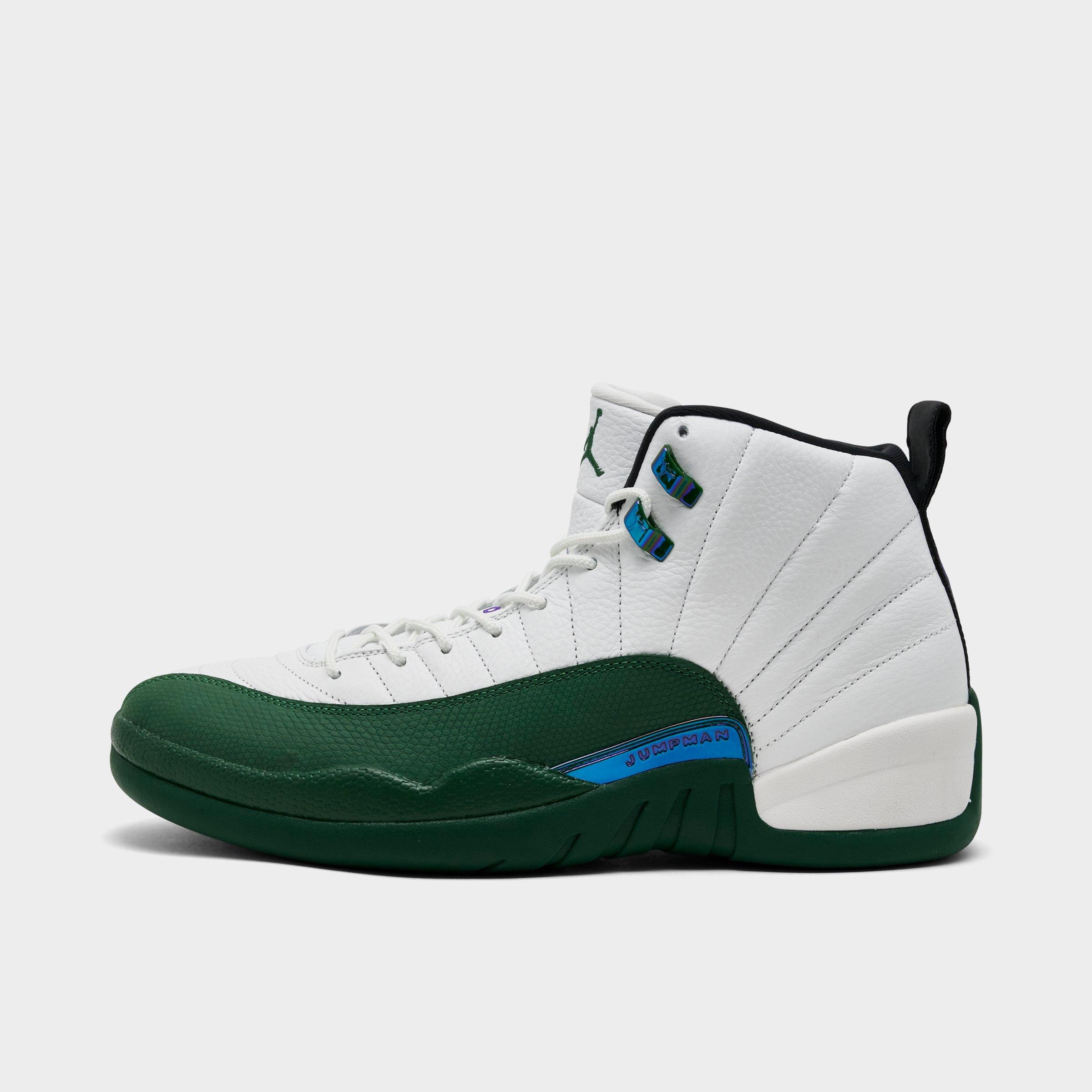 Jordan Mens Air Retro 12 Basketball Shoes in Summit White/Fierce Purple/Gorge Green Size: 8.0