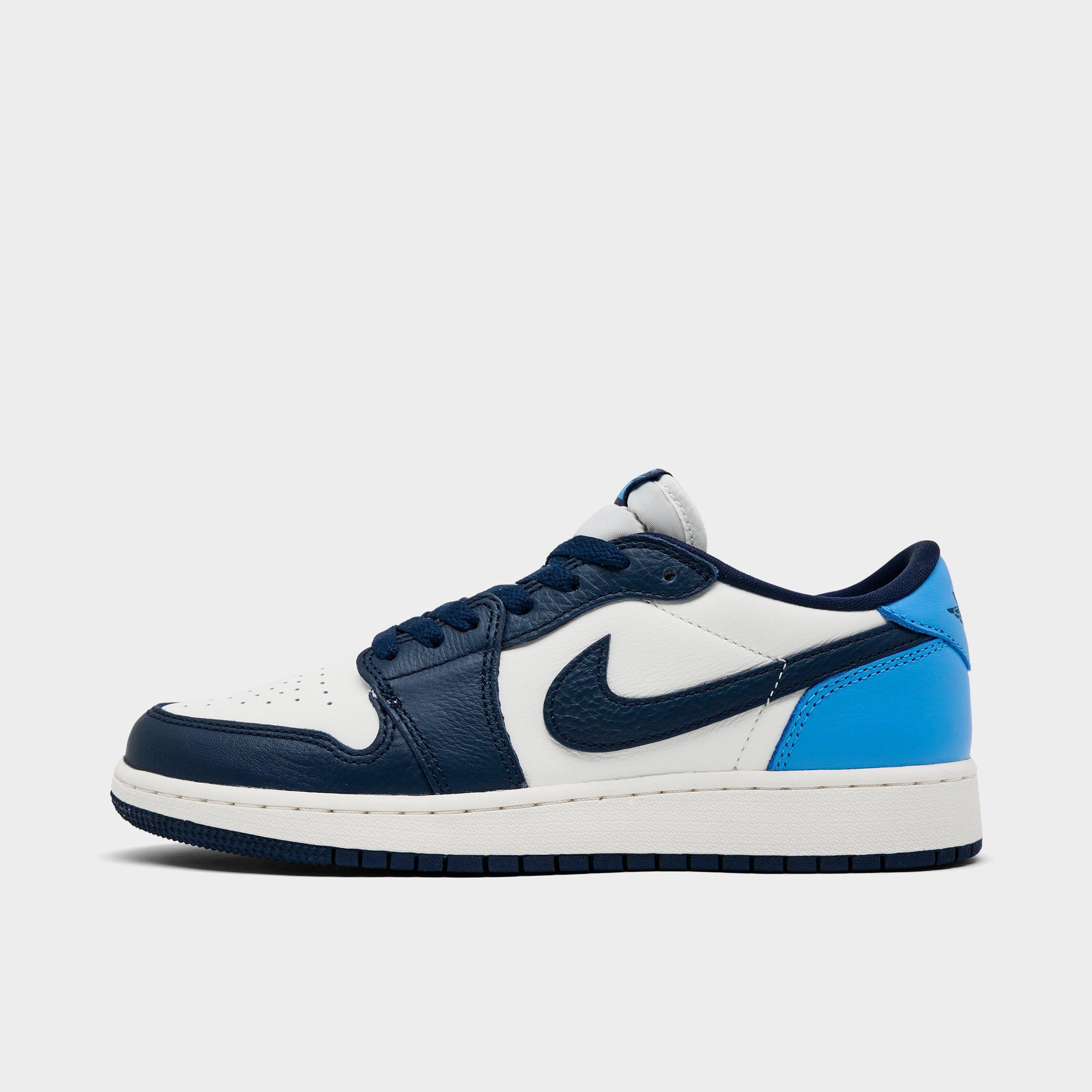Jordan Big Kids Air Retro 1 Low OG Casual Shoes in Obsidian/University Blue/Sail Size: 4