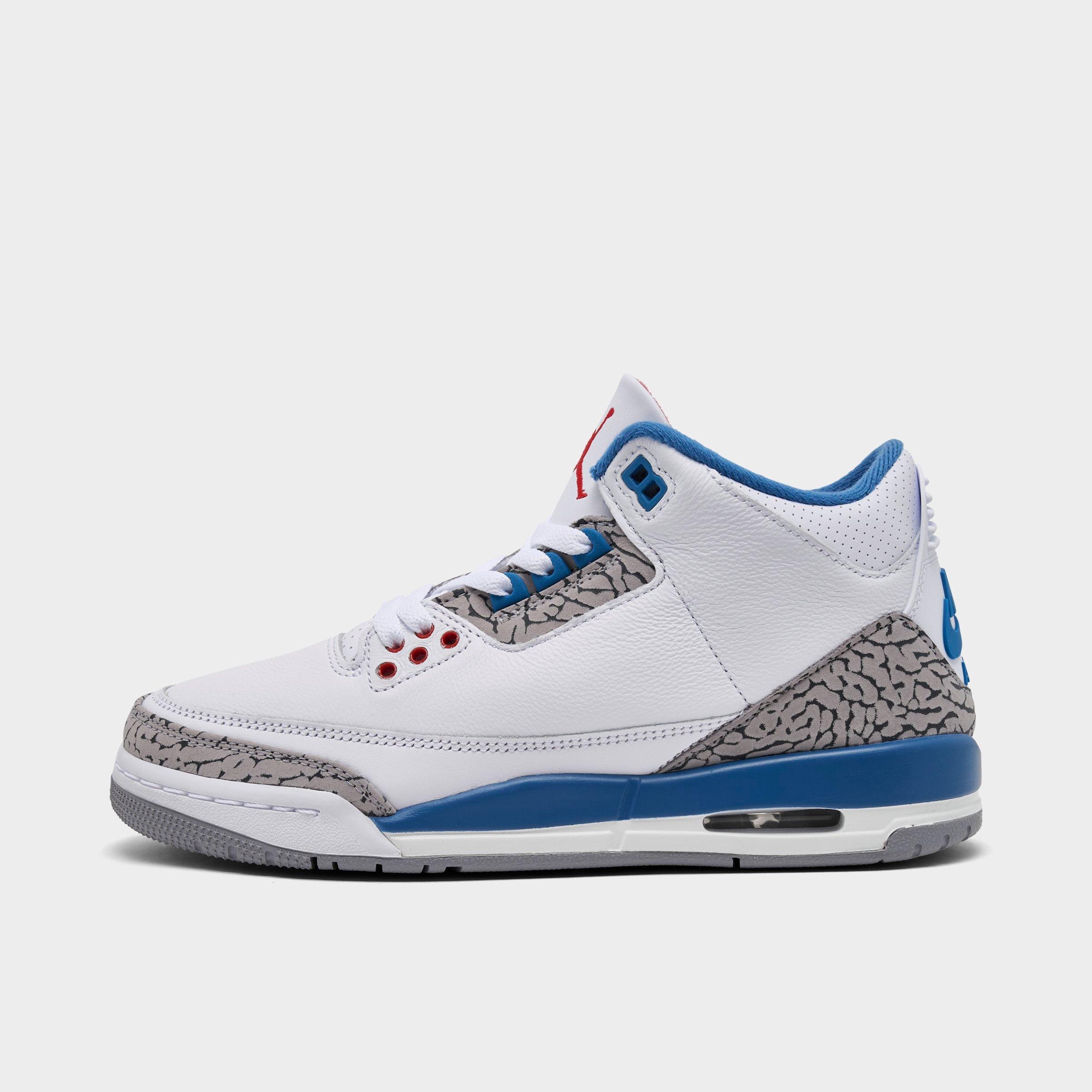 Jordan Big Kids Air Retro 3 Basketball Shoes in White/True Blue/Fire Red Size: 5.0