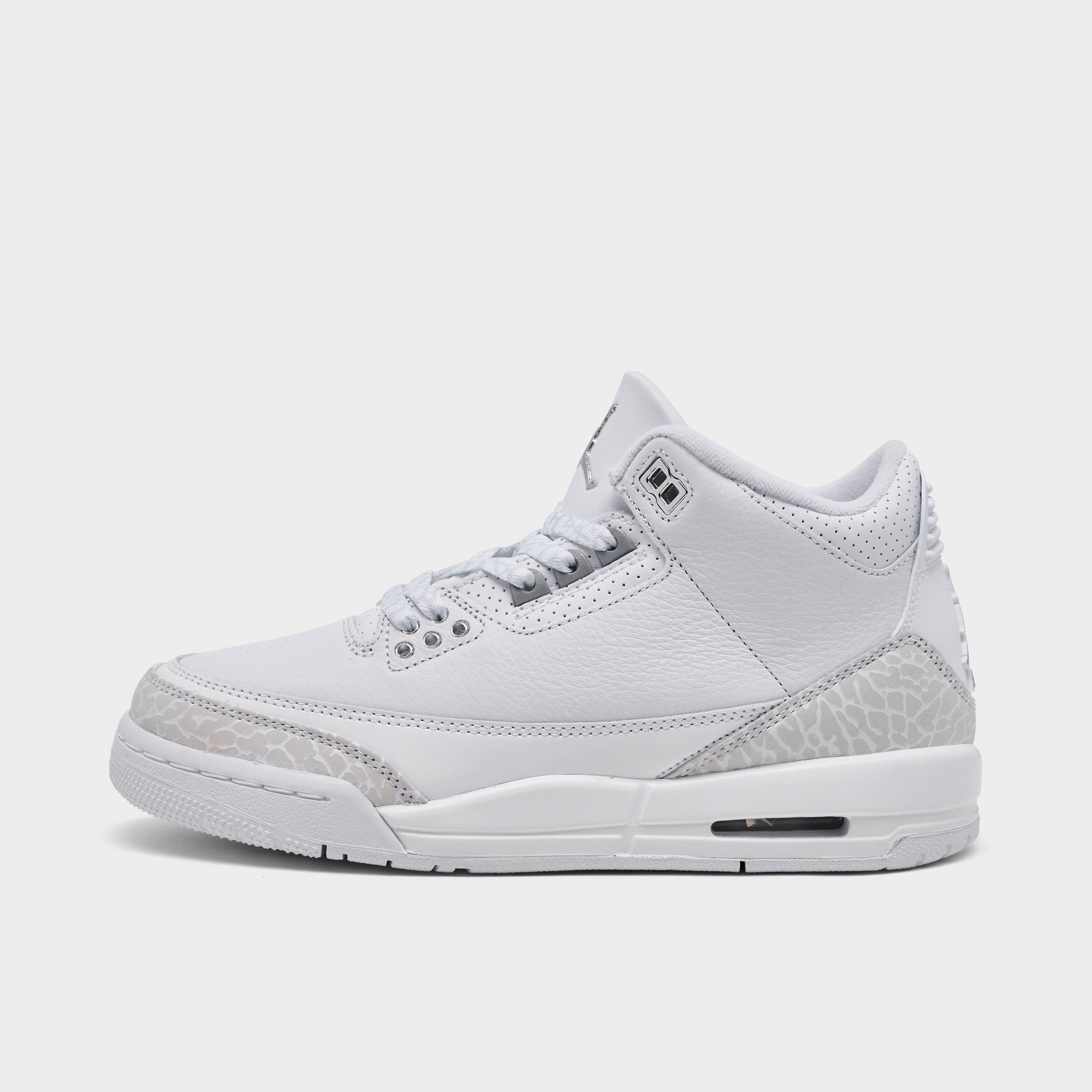 Jordan Big Kids Air Retro 3 Basketball Shoes in White/Metallic Silver/White Size: 3.5