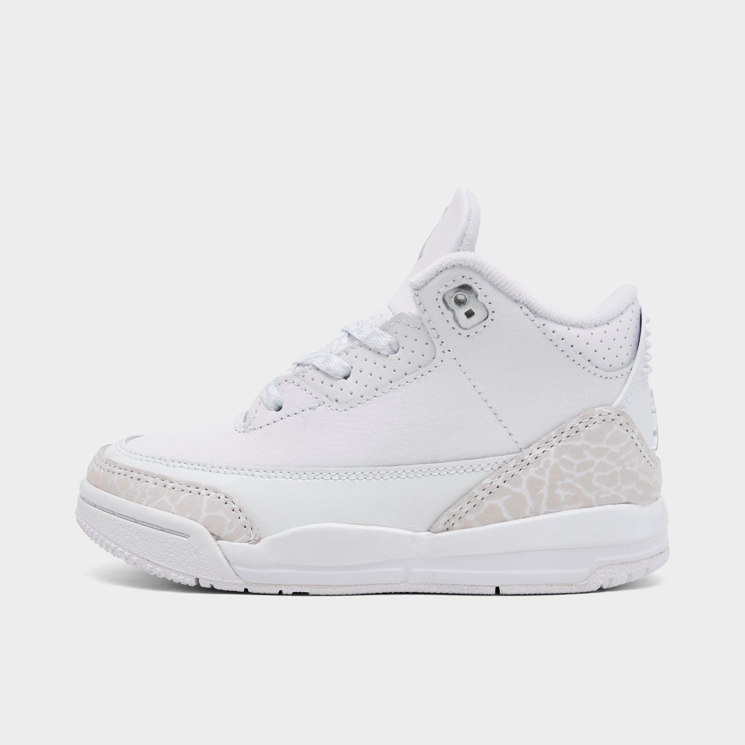 Jordan Kids Toddler Air Retro 3 Basketball Shoes in White/Metallic Silver/White Size: 4.0