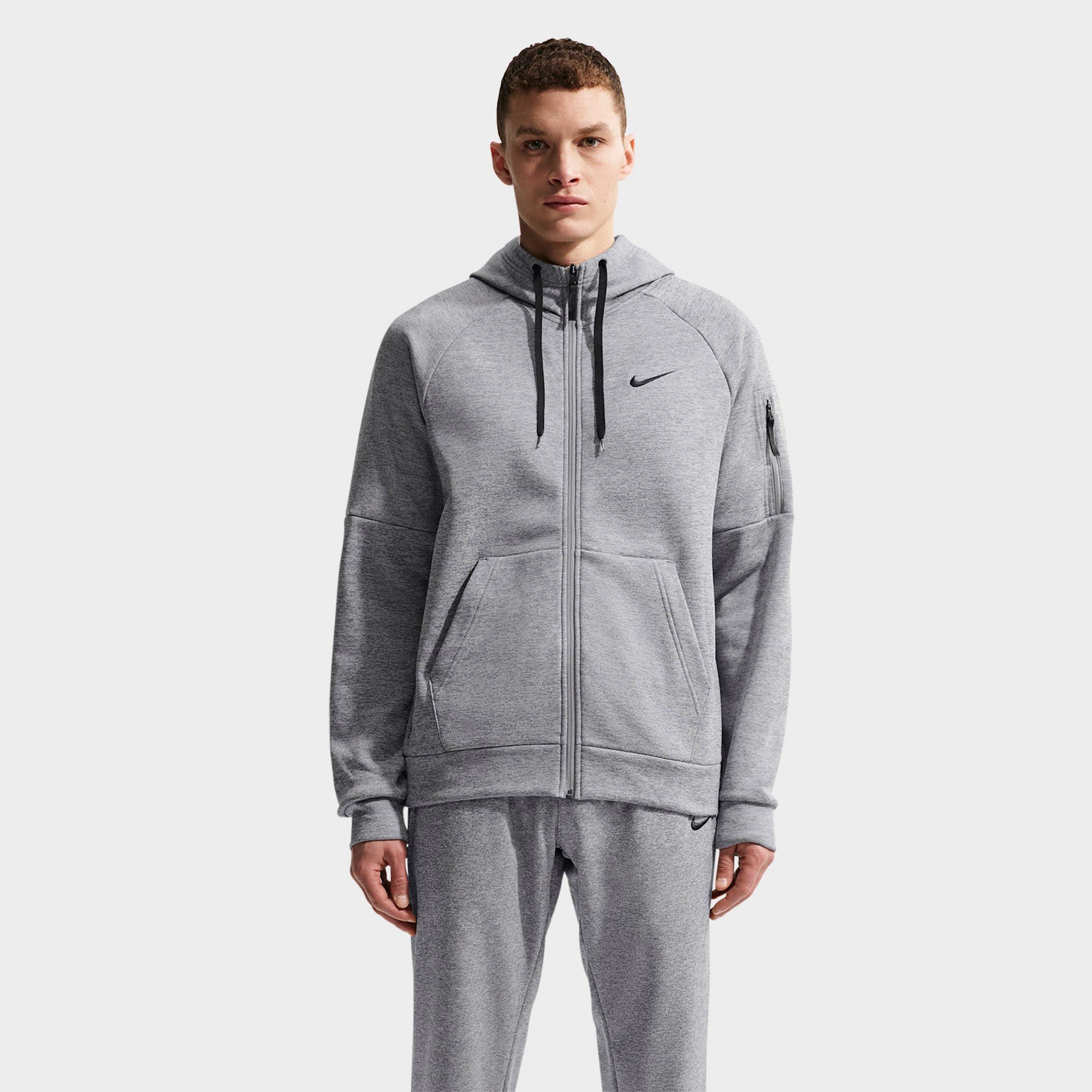 Nike Men's Therma-FIT Full-Zip Hoodie in Dark Grey Heather/Particle Grey/Black Size: 3XL Tall