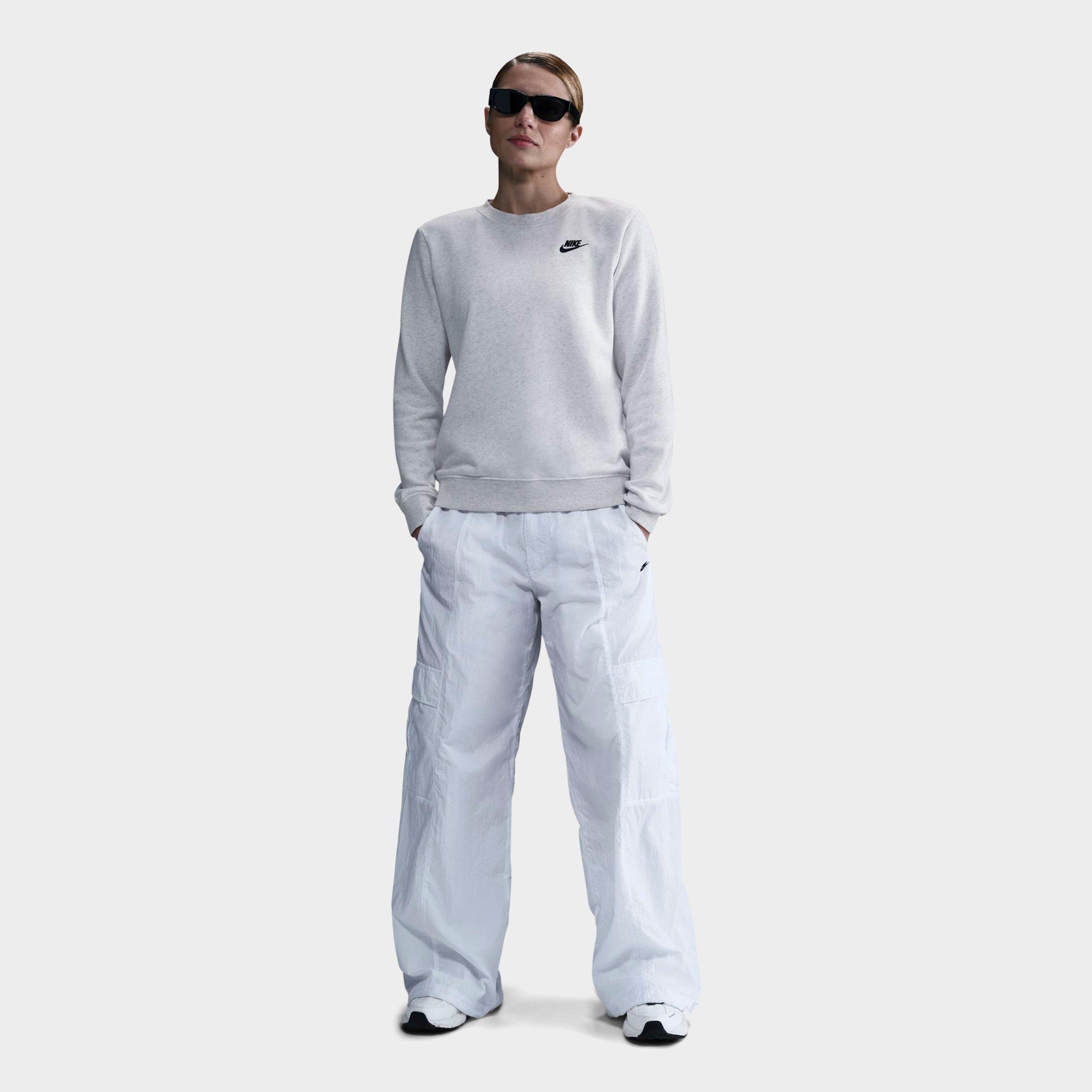 Nike Women's Sportswear Club Fleece Crewneck Sweatshirt in BIRCH HEATHER/BLACK Size: XS