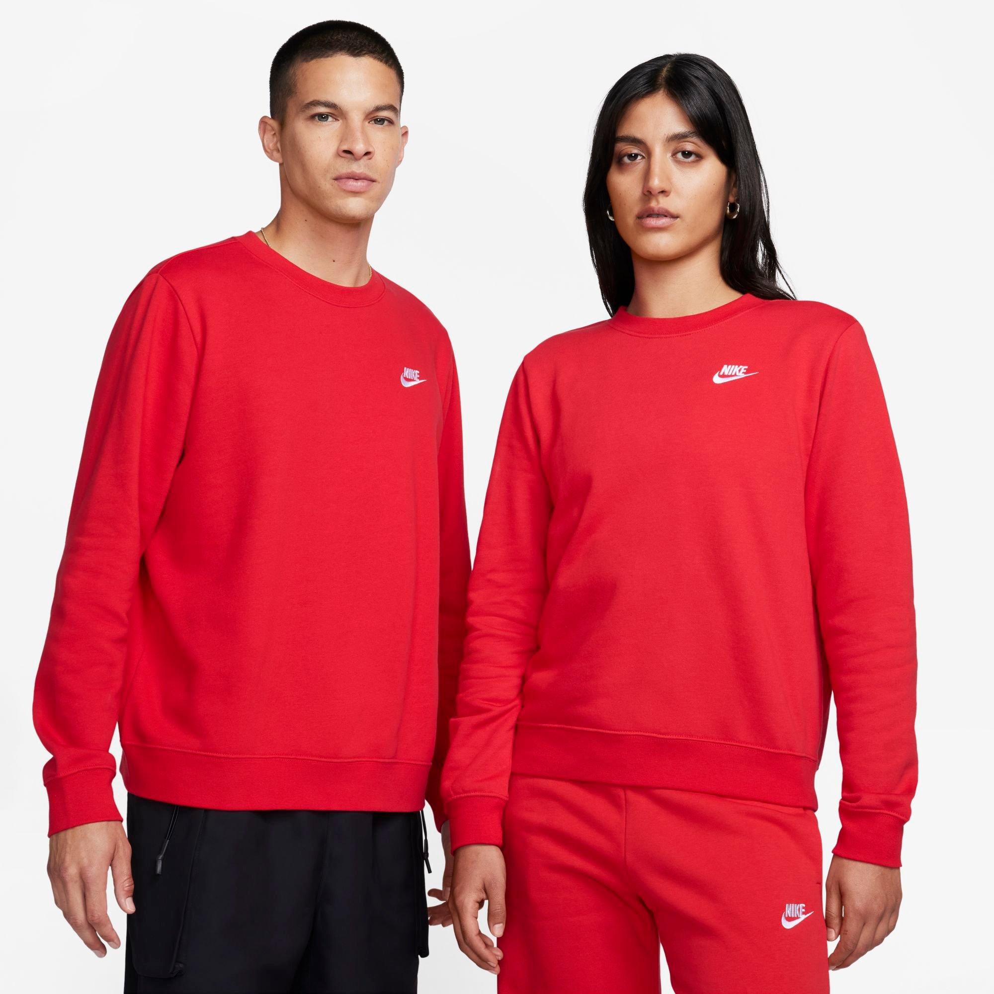 Nike Women's Sportswear Club Fleece Crewneck Sweatshirt in University Red/White Size: XS